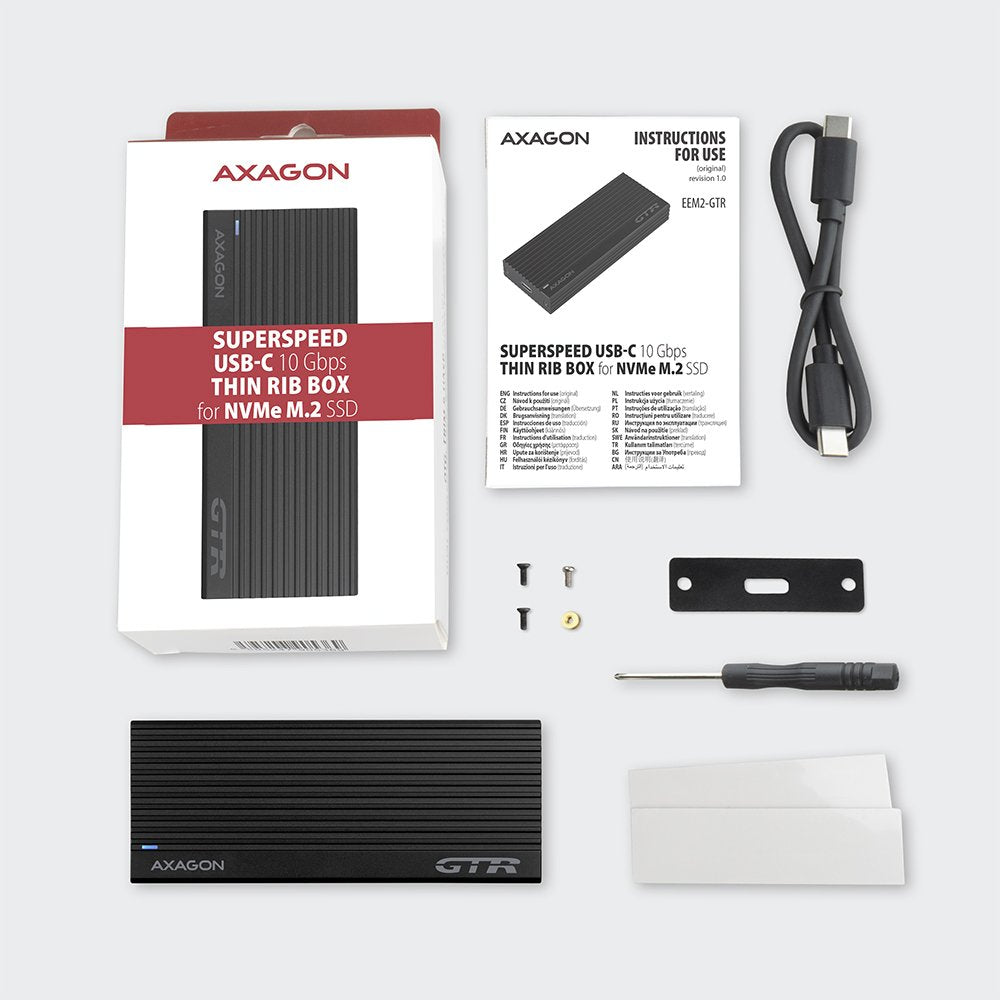 Axagon Gabinete Externo Eem2-Gtr Para Ssd M.2 Usb-C 3.2 Gen 2, Negro
