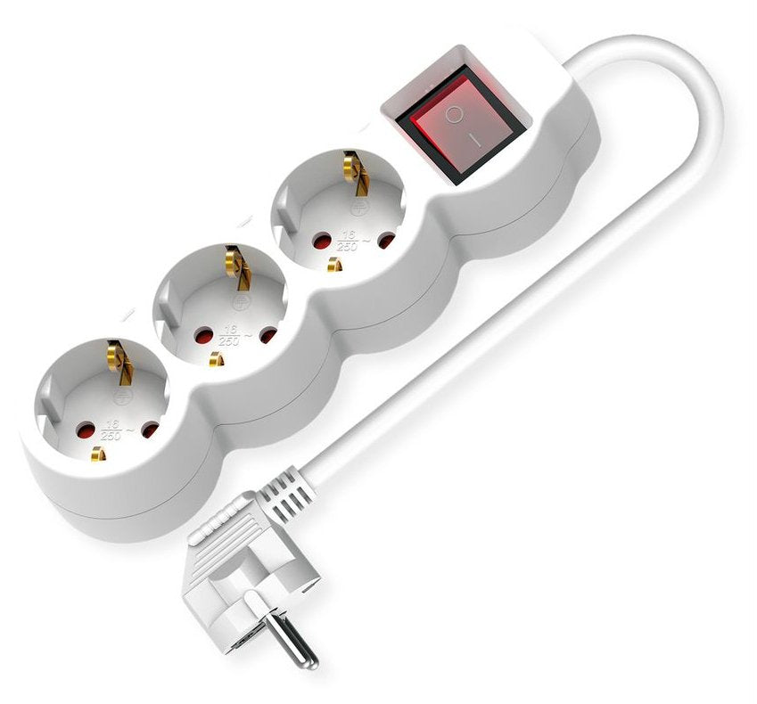 Value 3-Fach Steckdosenleiste Mit Schalter, Runde Dosen, Wei, 3 M