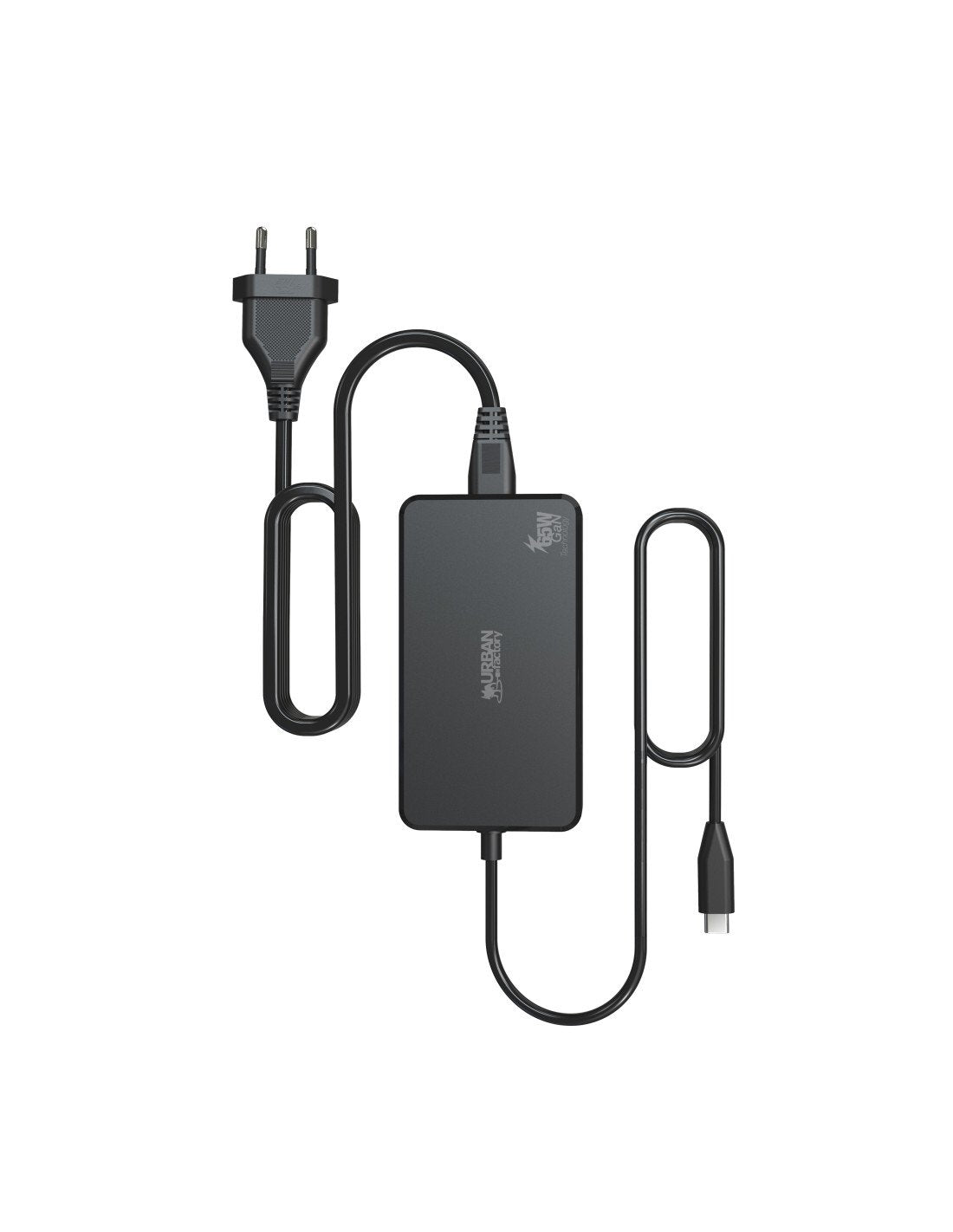 Urban Factory Powee Block Cargador Universal Usb-C Gan 65w - Cable De 180cm En Version Eu Et Uk - Negro