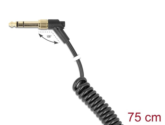 Delock Spiralcable 3,5 Mm 3 Pin Klinkenstecker Zu Klinkenstecker Gewinkelt Mit Schraubadapter Zu 6,35 Mm 75 Cm