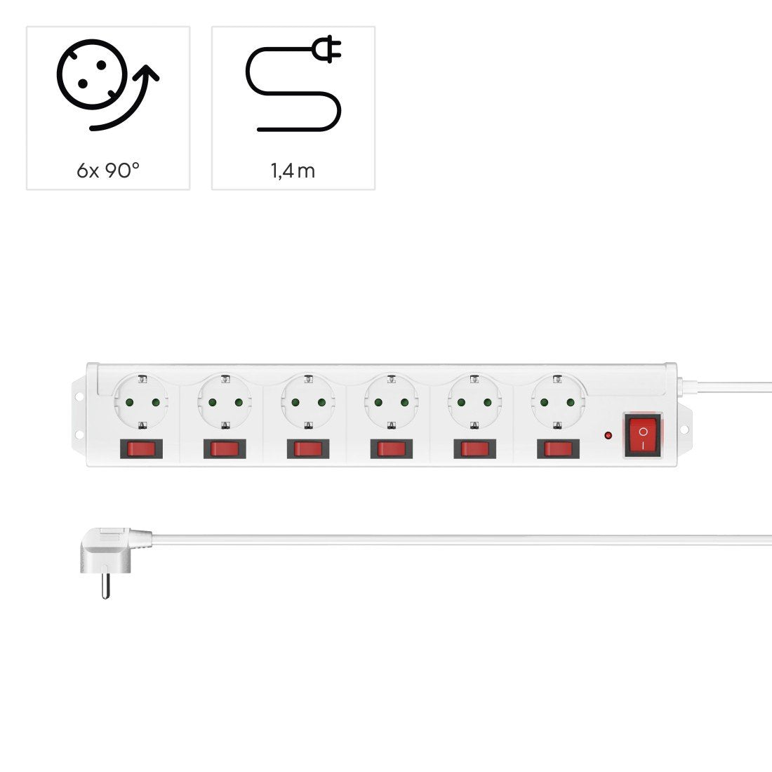 Regleta Hama  Alimentacion Con 6 Tomas - Potencia Maxima 3680w - Cable 1.4m - Voltaje 250v - Interruptor General E