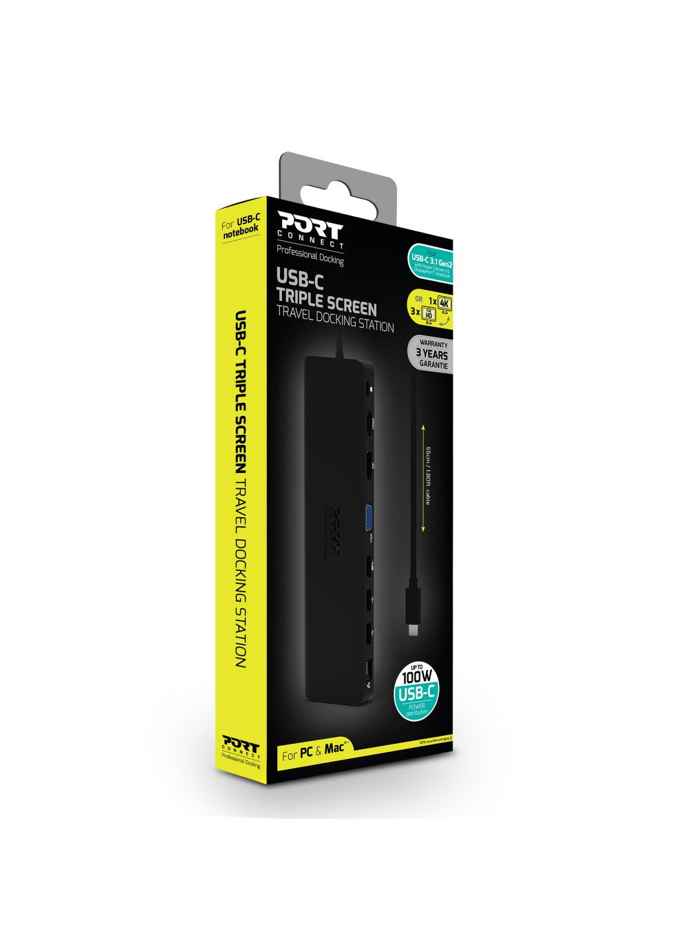 Port Designs Docking Type C Travel - 1 X 4k - 3 X Fhd Pd 100w