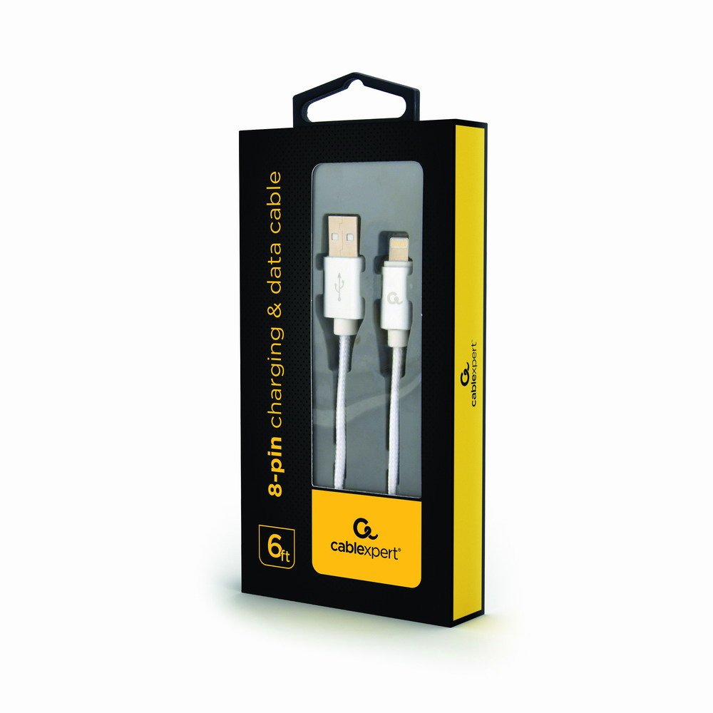 Cable Trenzado De Algodón De 8 Pines Con Conectores Metálicos, 1,8 M, Color Plateado, Blister