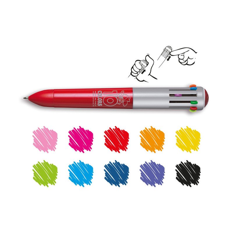 Carioca Boligrafo De 10 Colores Vintage - Boligrafo Con Punta De Esfera Automatico - 10 Colores En Un Solo Boligrafo -