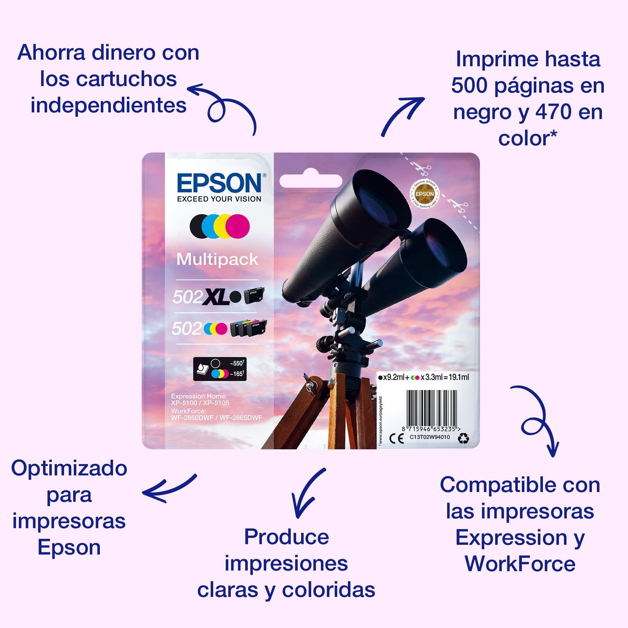 EAN 8715946704975 - Epson 502XL EasyMail cartucho de tinta 1 pieza(s) Original High (L) Yield Negro, Cian, Magenta, Amarillo imagen 2
