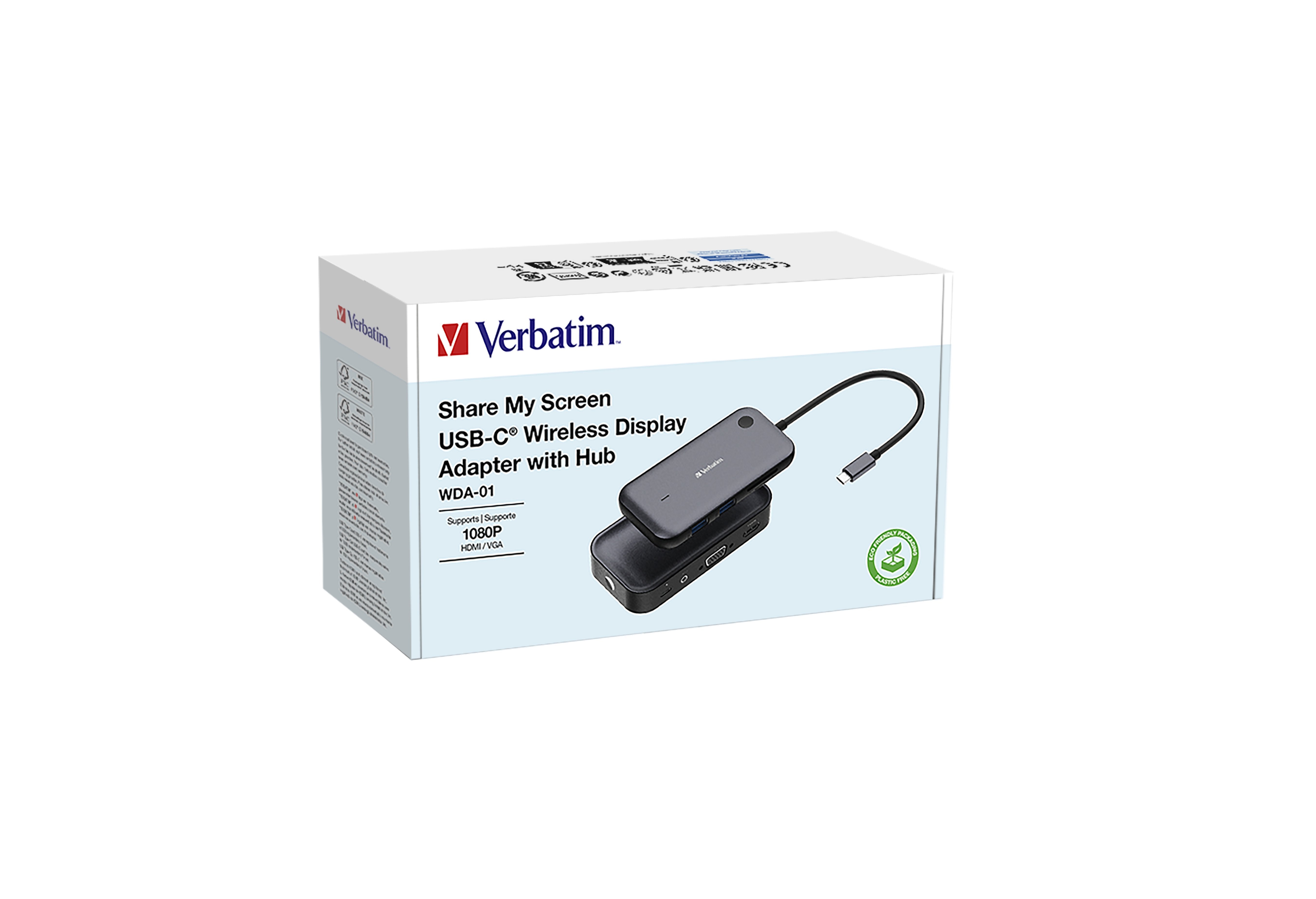 Adaptador De Pantalla Inalámbrica Usb Tipo-C Verbatim Share My Screen 1080p Wda-01 1xhdmi 1xusb 1xusb Tipo-C Gris Y Negro
