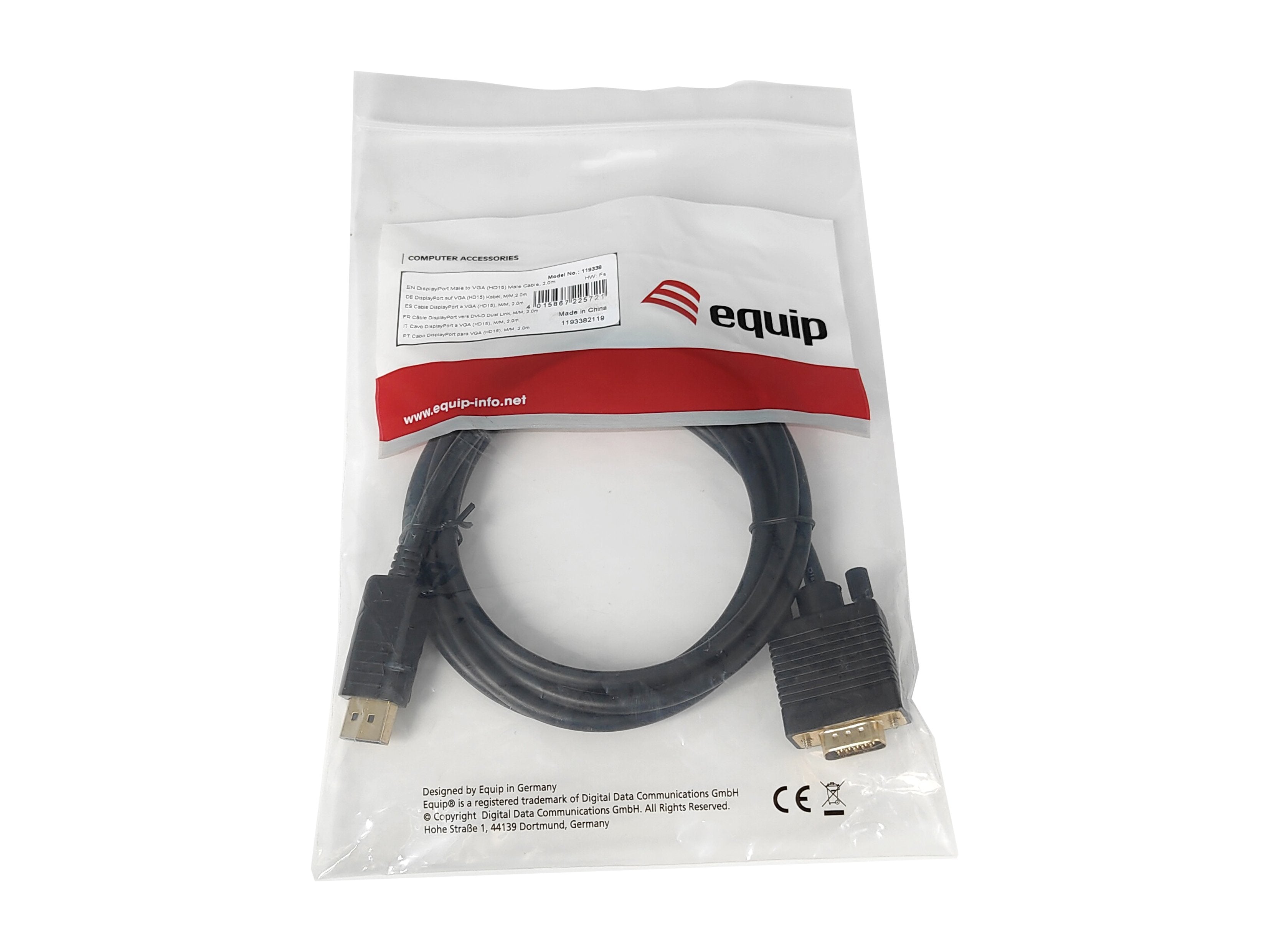 Equip Cable Displayport -> Vga(Hd15) M/M 2.0m 1920 X 1200/60hz