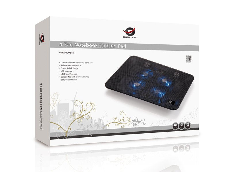 Conceptronic Base De Refrigeracion Para Portatiles 4 Ventiladores 80mm Hasta 17\1