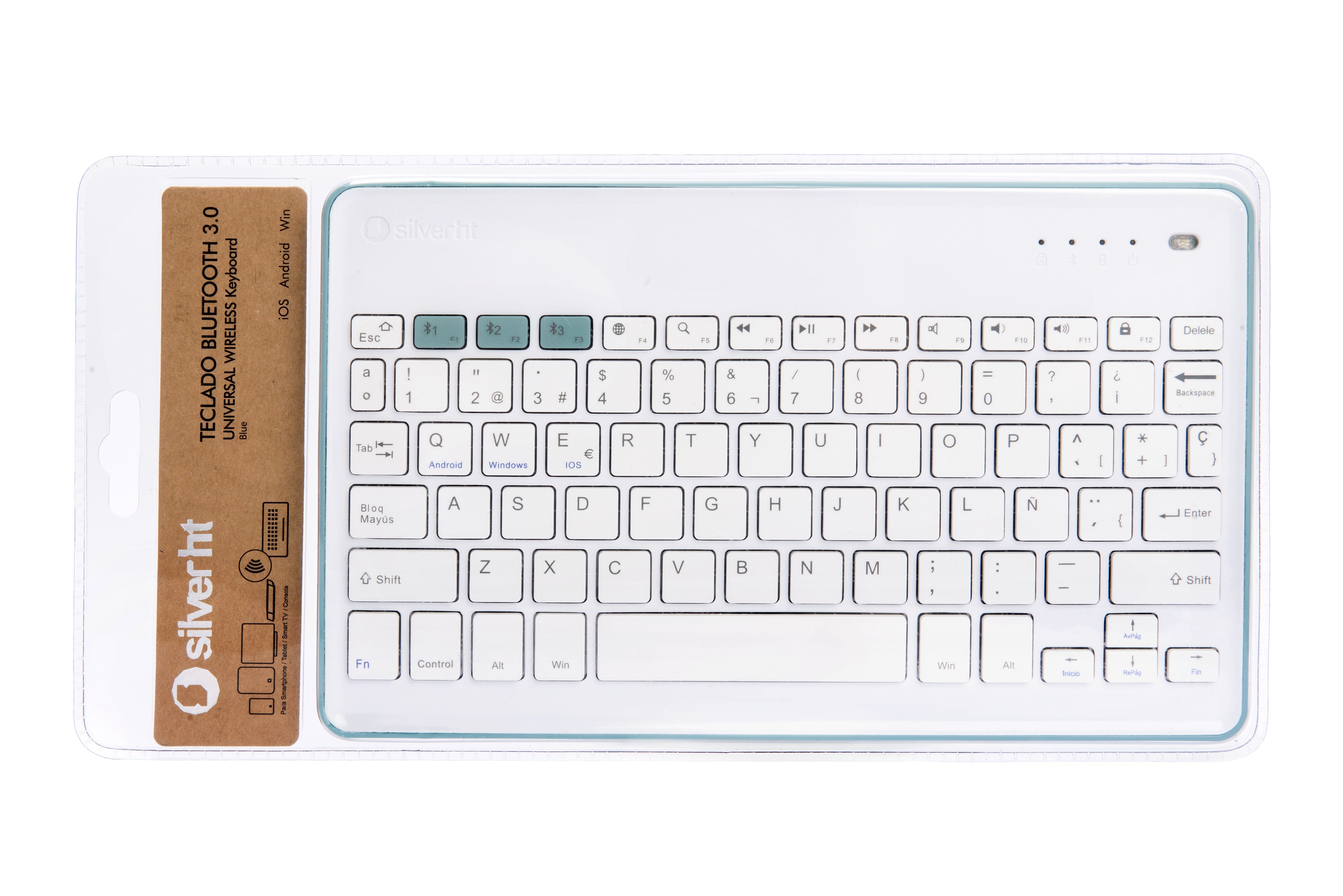 Teclado Silver Ht Inalambrico Bt V3.0 (Win And Ios Smarttv) Blanco Azul