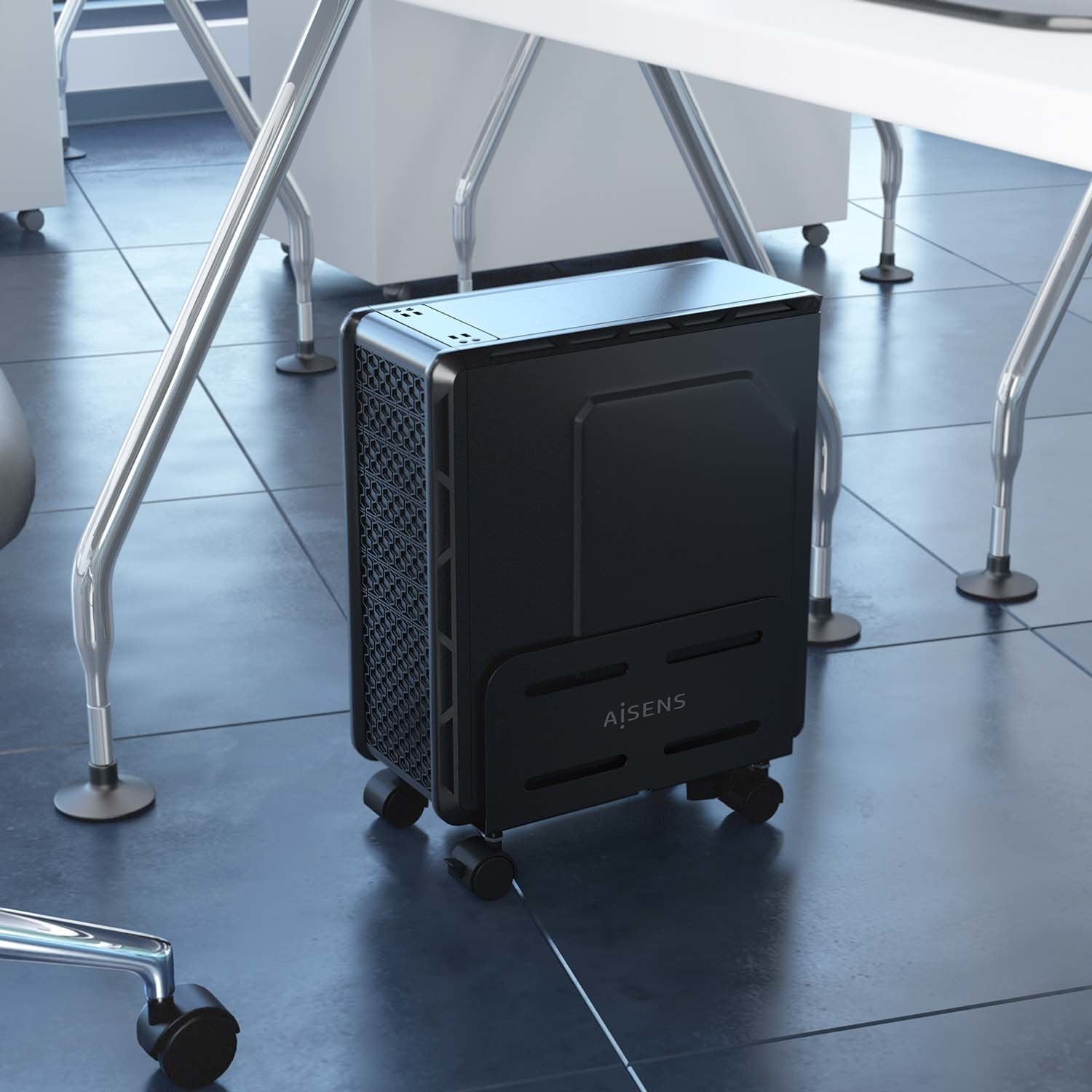 Aisens Soporte Metálico Ajustable De Suelo Para Cpu, Negro