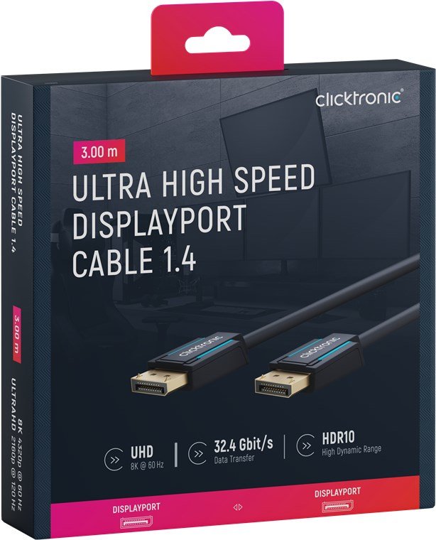Cable Displayport  Macho-Macho De  3m V.1.4 8k Clicktronic Premium Cable Uhd 8k @ 60 Hz Blister Carton