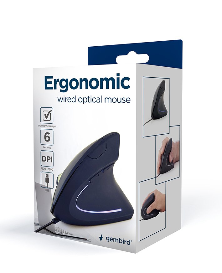 Gembird Raton Ergonomico 6 Botones 3200 Dpi Negro Mus-Ergo-01