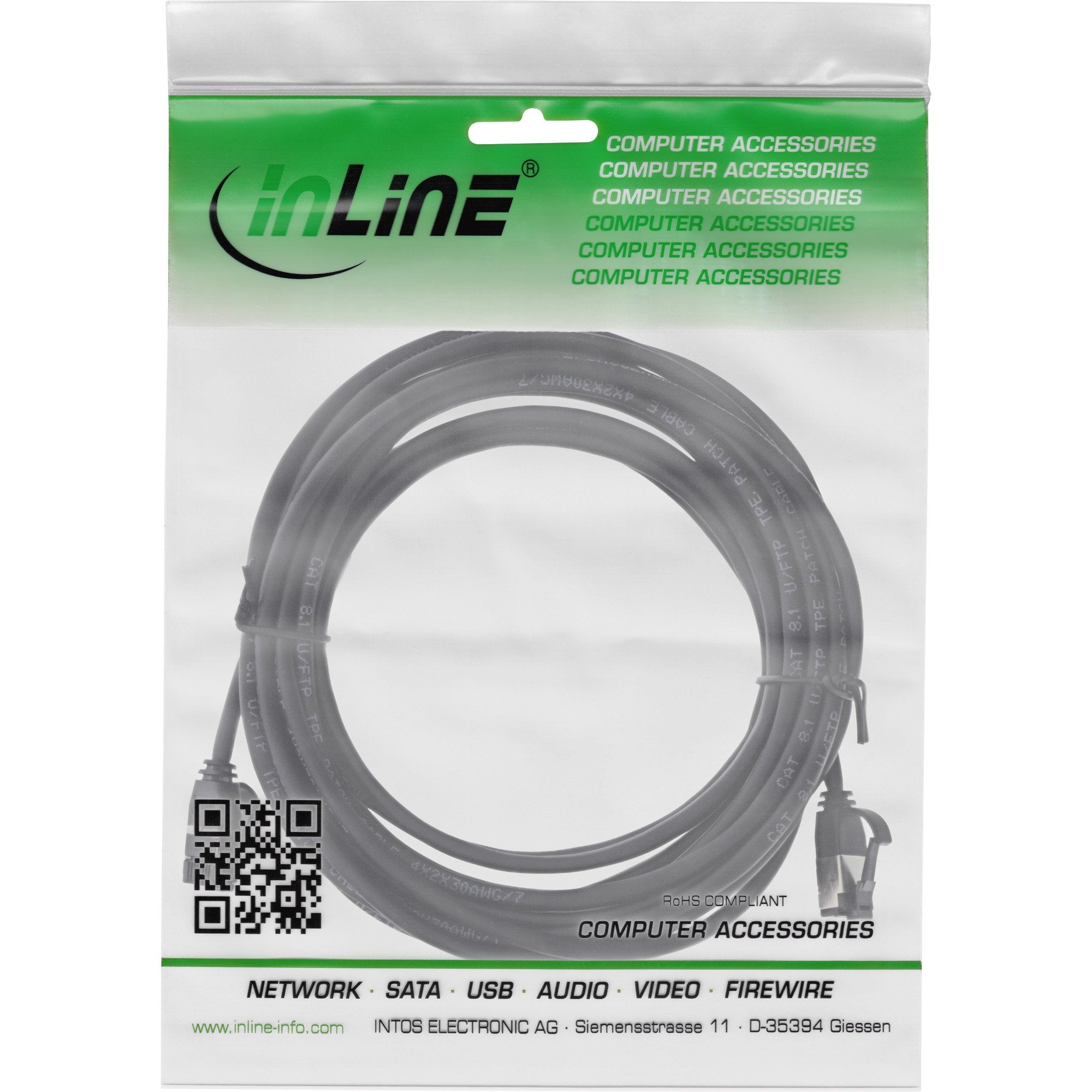 Inline® Cable De Red Slim, U/Ftp, Cat.8.1, Tpe Halogen-Free, Negro 3m