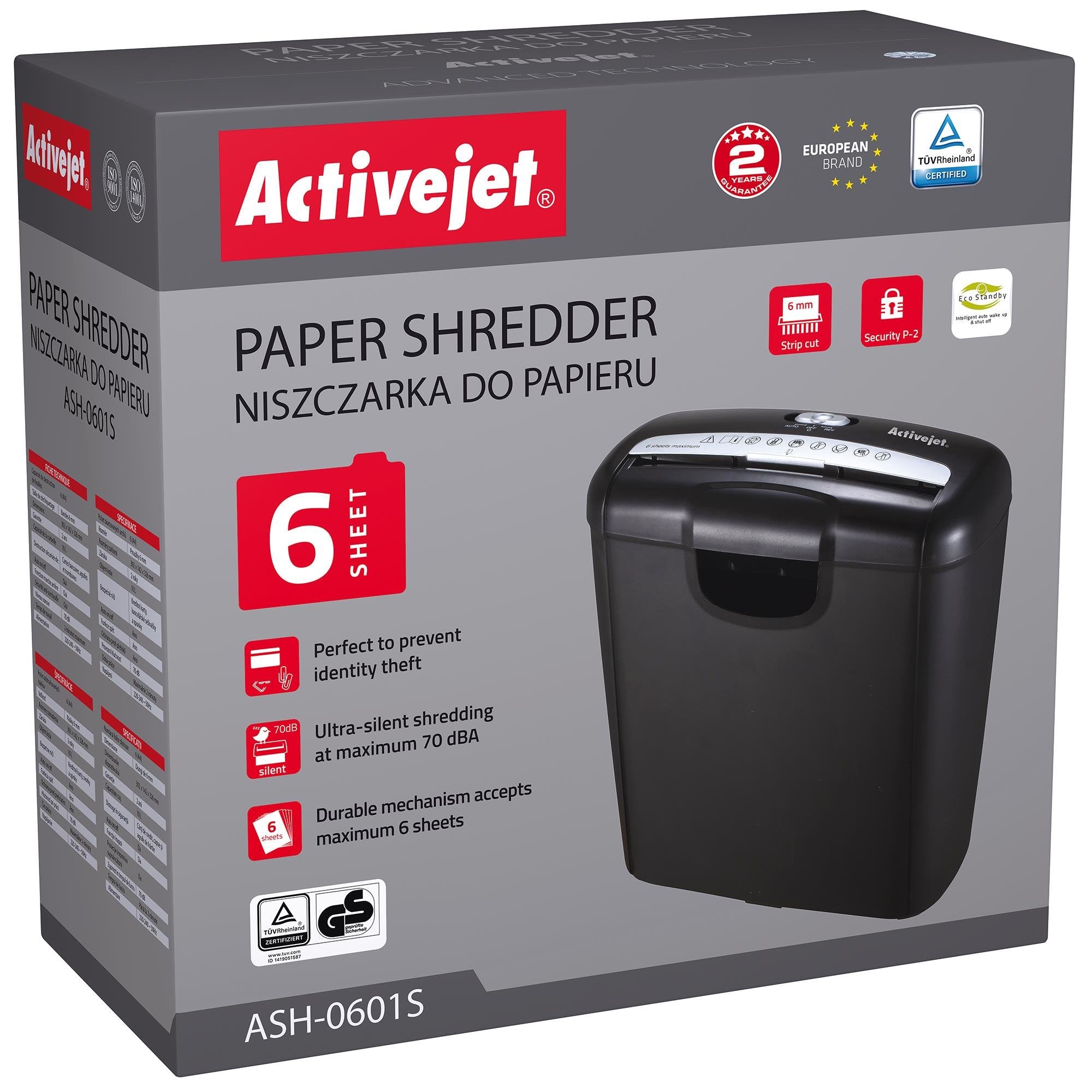 Trituradora De Papel Activejet Ash-0601s