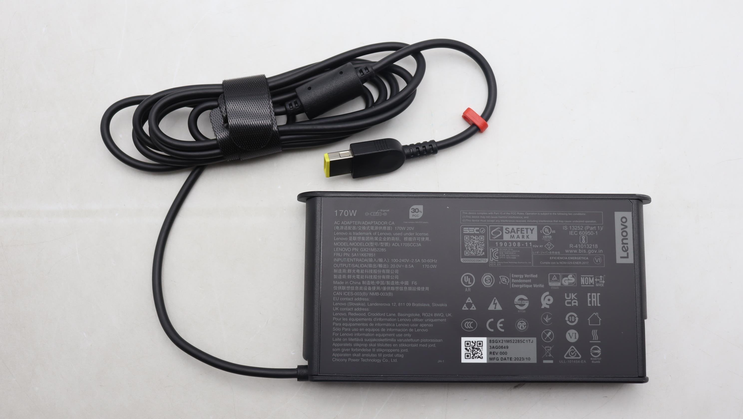 Lenovo Cargador 20v 8.5a 170w Con Cable Alimentación Para Lenovo Thinkpad  T440p 5a11k67851