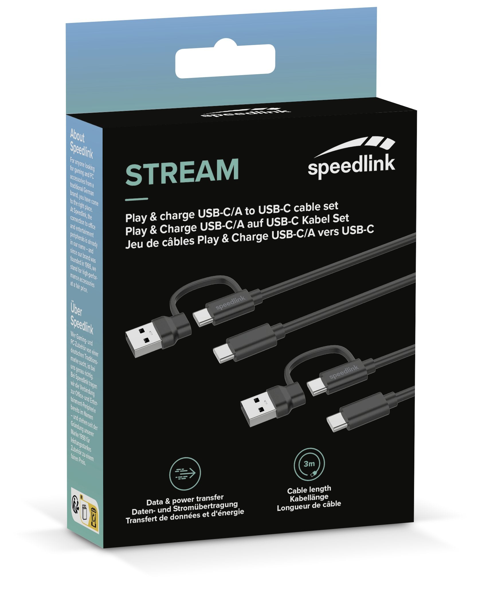 Speedlink Sl-460101-Bk Cable Usb Usb 3.2 Gen 1 (3.1 Gen 1) 3 M Usb A/Usb C Usb C Negro