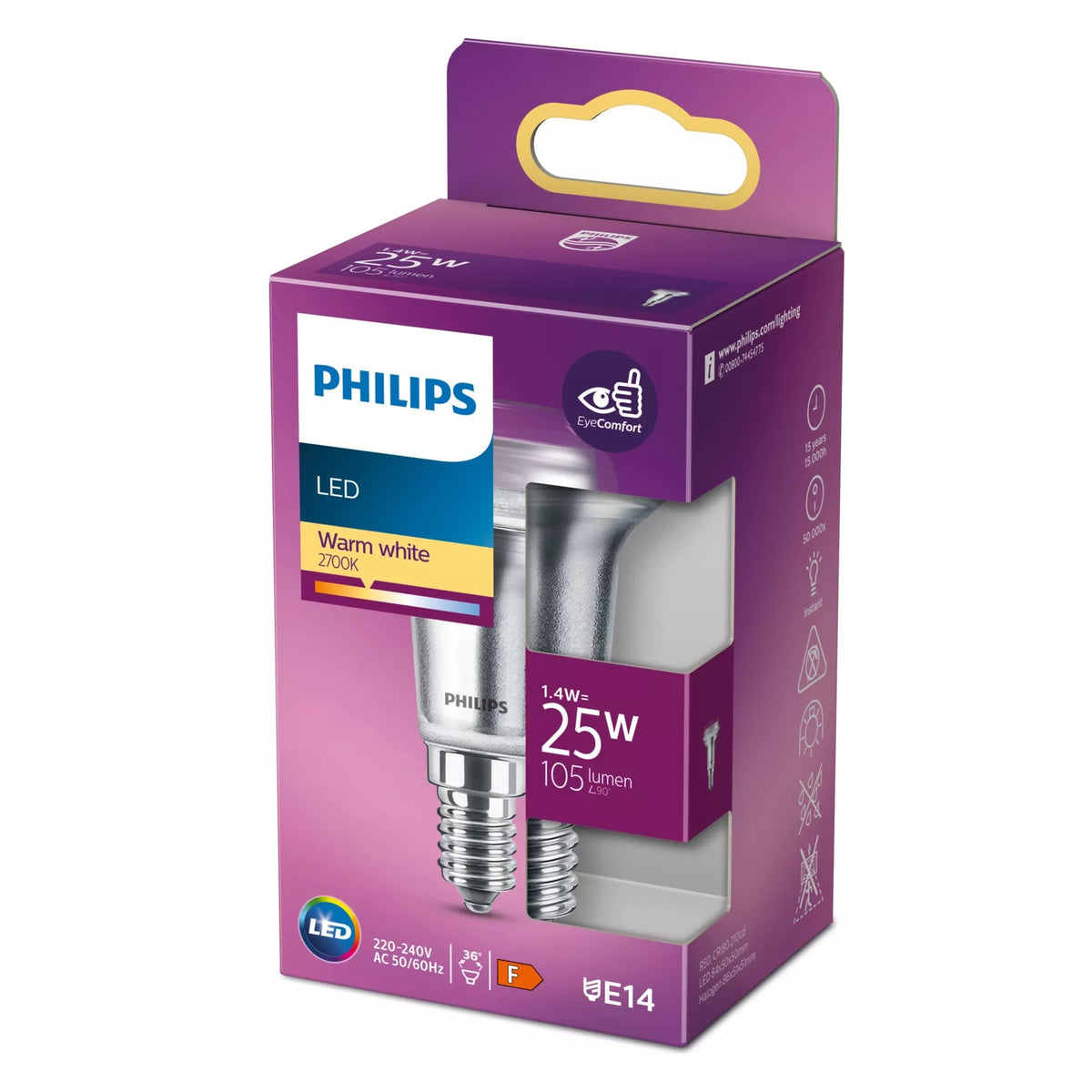 Signify Philips Led Classic - Led-Spot-Bombilla - Form: R50 - E14 - 1.4 W (Equivalente 25 W)