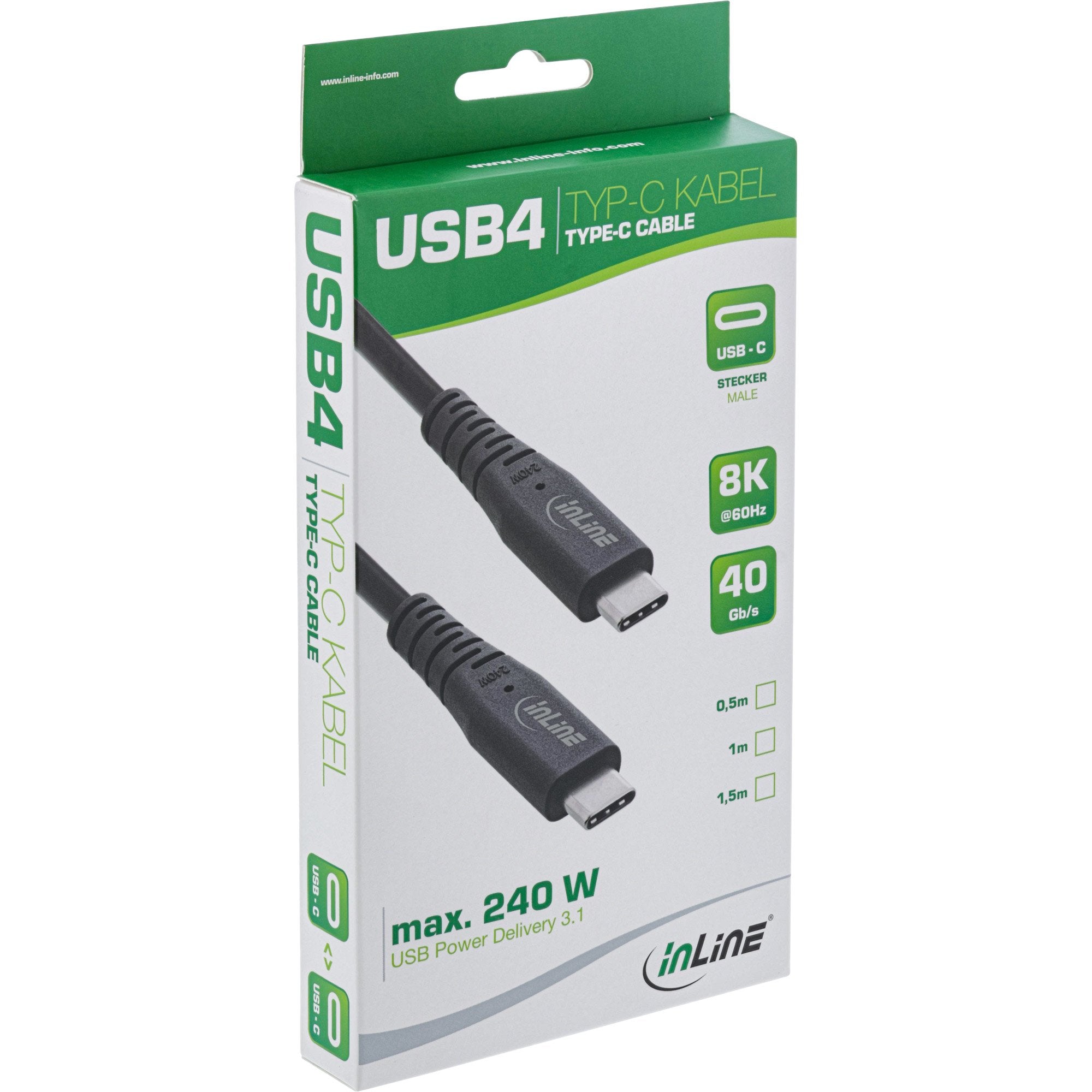 Inline 35902i Cable Usb 2 M Usb4 Gen 3x2 Usb C 240w, 8k60hz, Tpe Negro, 2m