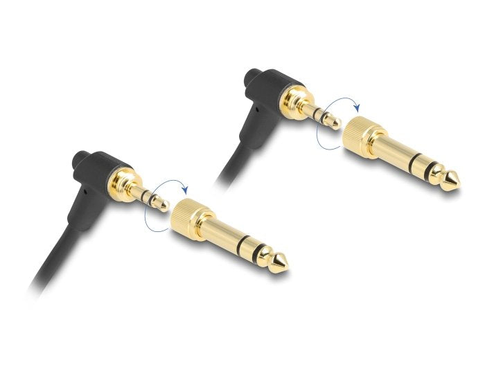 Delock Spiralcable 3,5 Mm 3 Pin Klinkenstecker Zu Klinkenstecker Gewinkelt Mit Schraubadapter Zu 6,35 Mm 75 Cm