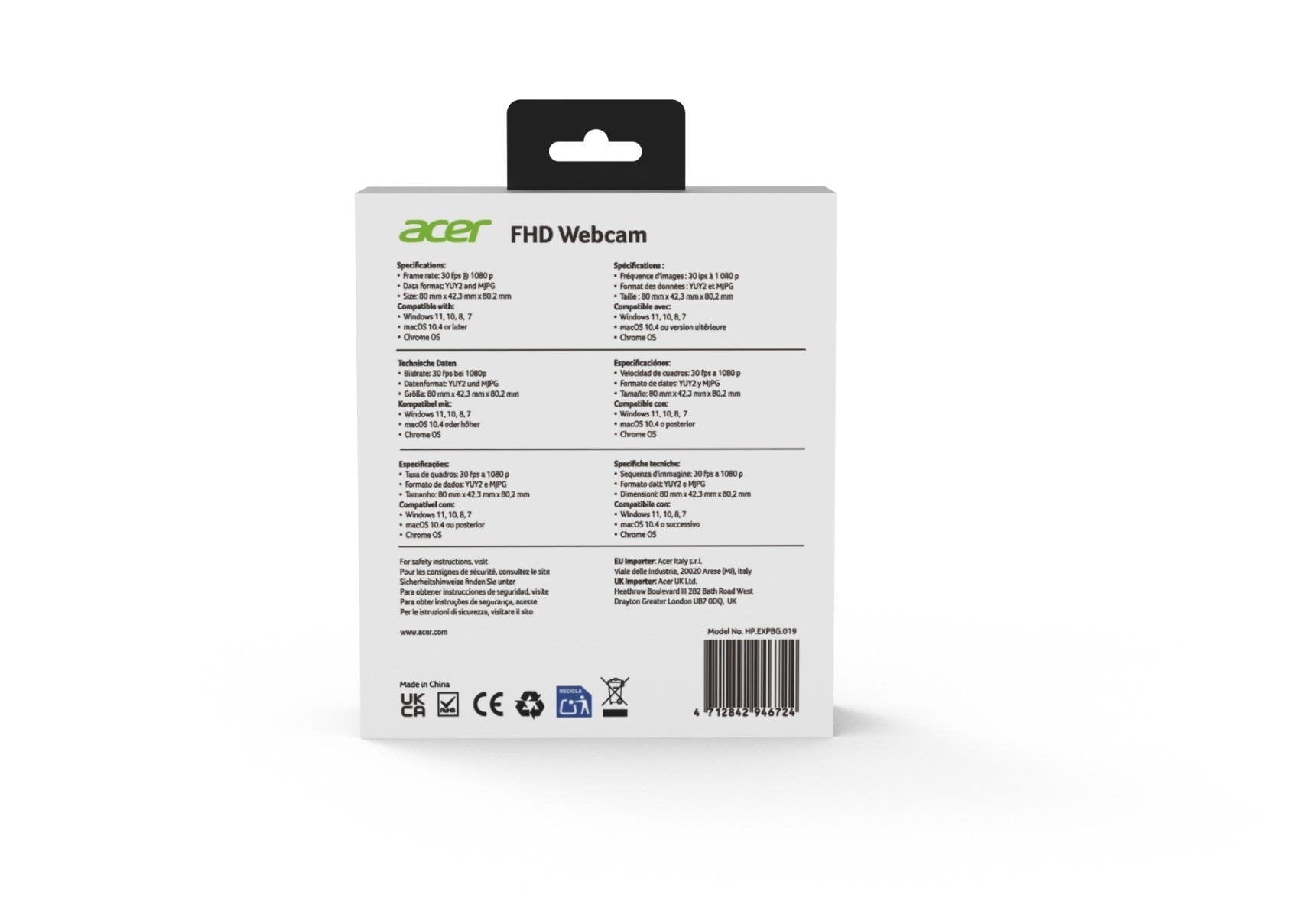EAN 4712842946724 - Acer HP.EXPBG.019 cámara web 2 MP 1920 x 1080 Pixeles USB Negro imagen 11
