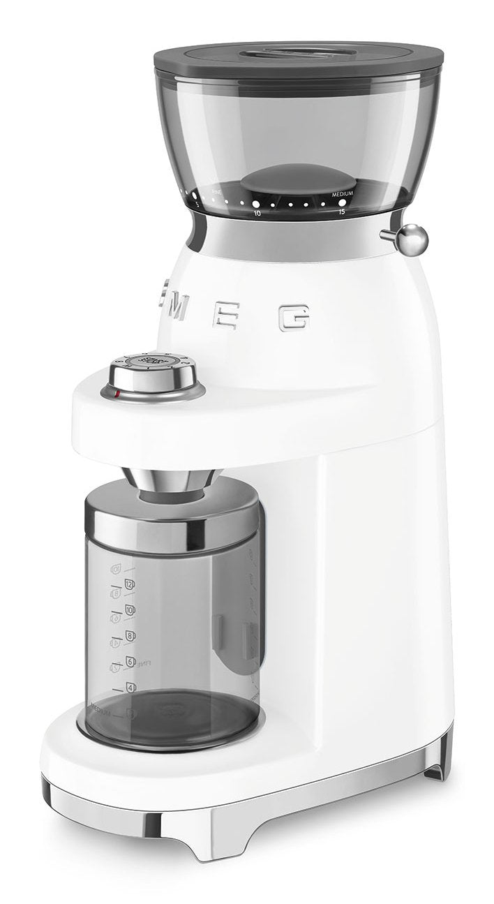 Molinillo De Café Smeg Cgf03wheu, 15 Grados De Molienda, Depósito De 240 G, 150 W, Blanco.