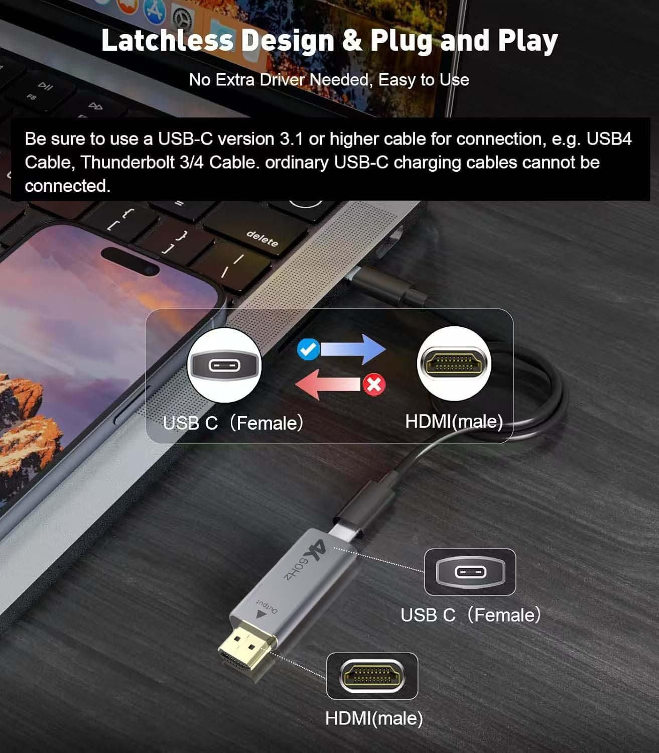 Hdmi To Usb-C Adapter 4k  (Uni-Directional)