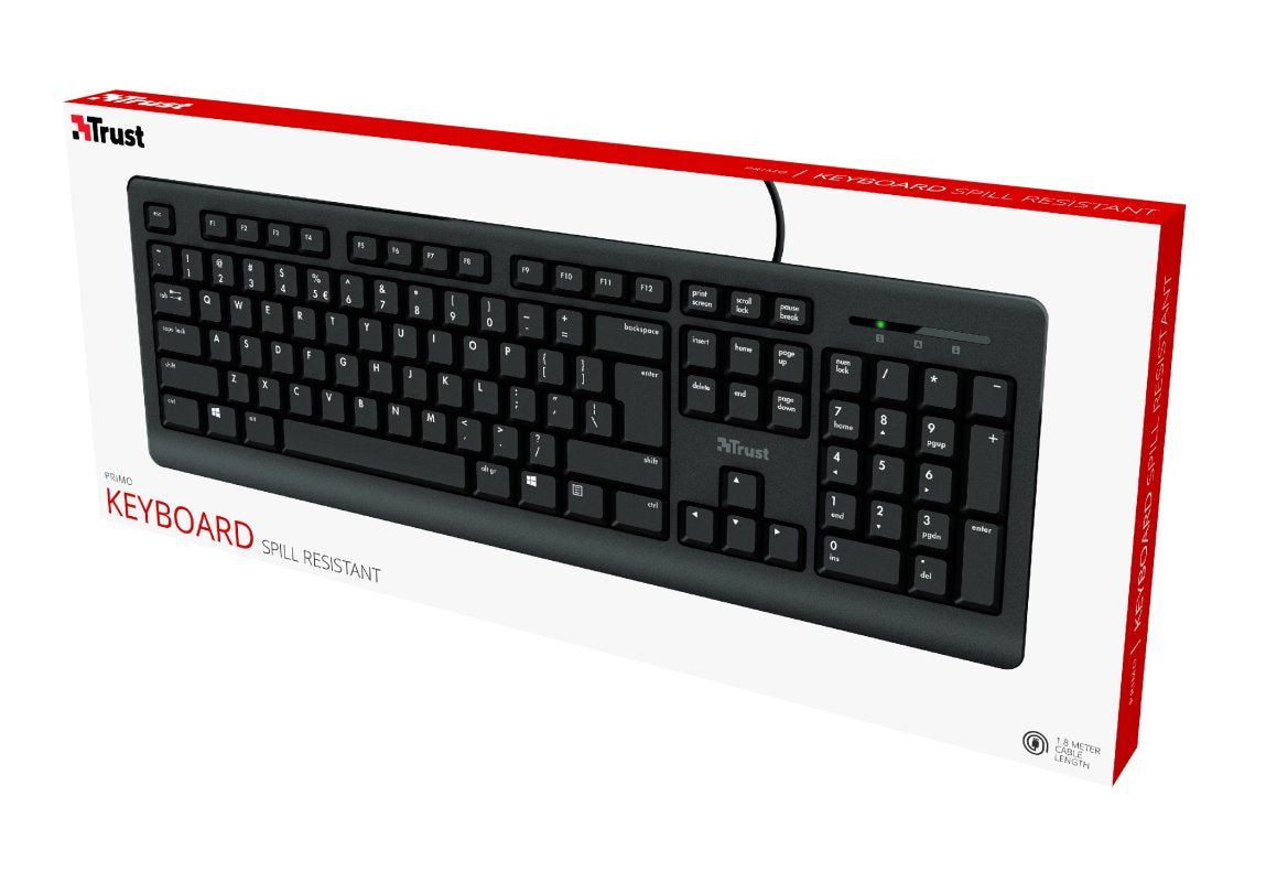 Trust Primo Teclado, Distribución Alemana Qwertz, Resistente A Líquidos, Leiser Tastenanschlag