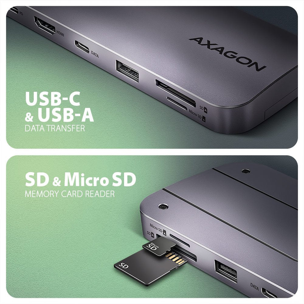 Hub Axagon Hmc-6gm2 Multiport Usb-C 3.1, M.2-Nvme/Sata, Hdmi, Gbit-Lan, 1x Usb-A, 1x Usb-C, Cr