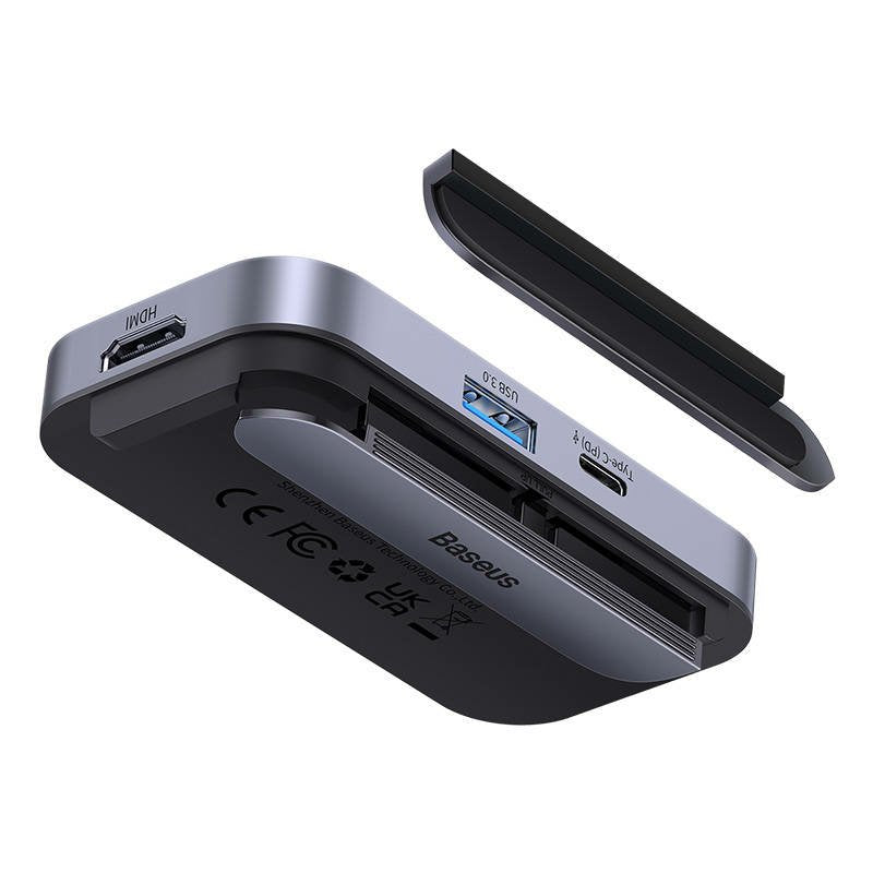 Baseus Hub For Smartphones And Tablets Padjoy 6-In-1 (Usb 3.0, Hdmi 2.0 4k 30hz, Type-C Female 100w, Sd/Tf Reader, 3.5 Mm Jack Socket) With Type-C Output, Gray (Wkwj000113)