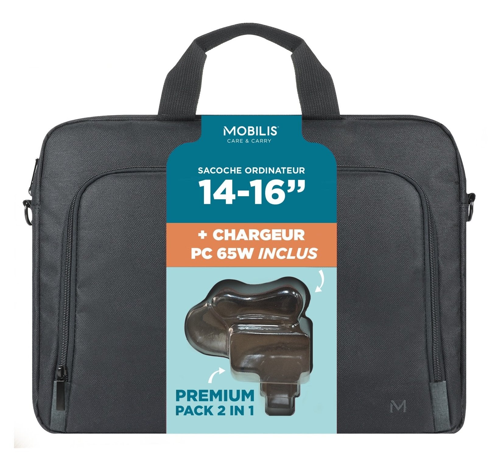 Mobilis Theone Briefcase Toploading 14-16"+65w Laptopcharger