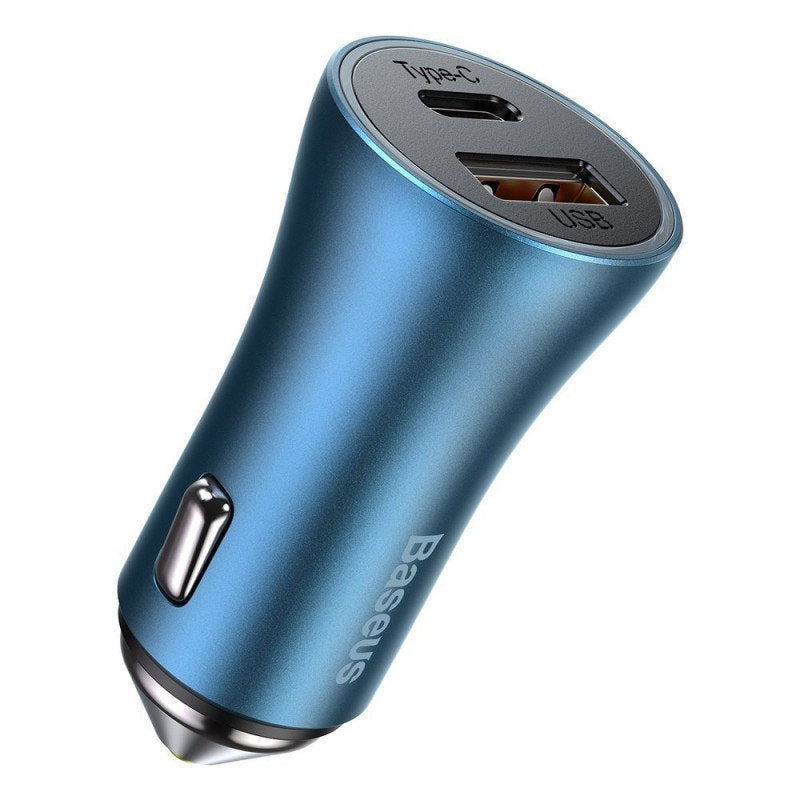 Ladowarka Samochodowa Baseus Golden Contactor Pro, Usb + Usb-C, Qc4.0+, Pd, Scp, 40w (Niebieska) + Kabel Usb-C Do Lightning 1m (Niebieski)