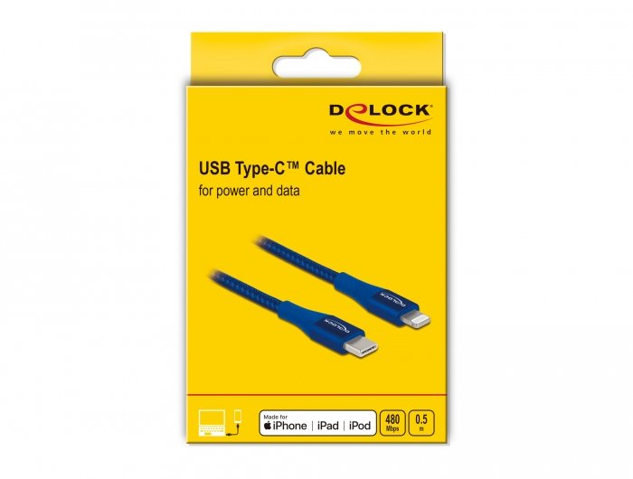 Delock Daten- Und Ladecable Usb Type-C Zu Lightning Für Iphone, Ipad Und Ipod Blau 0,5 M Mfi