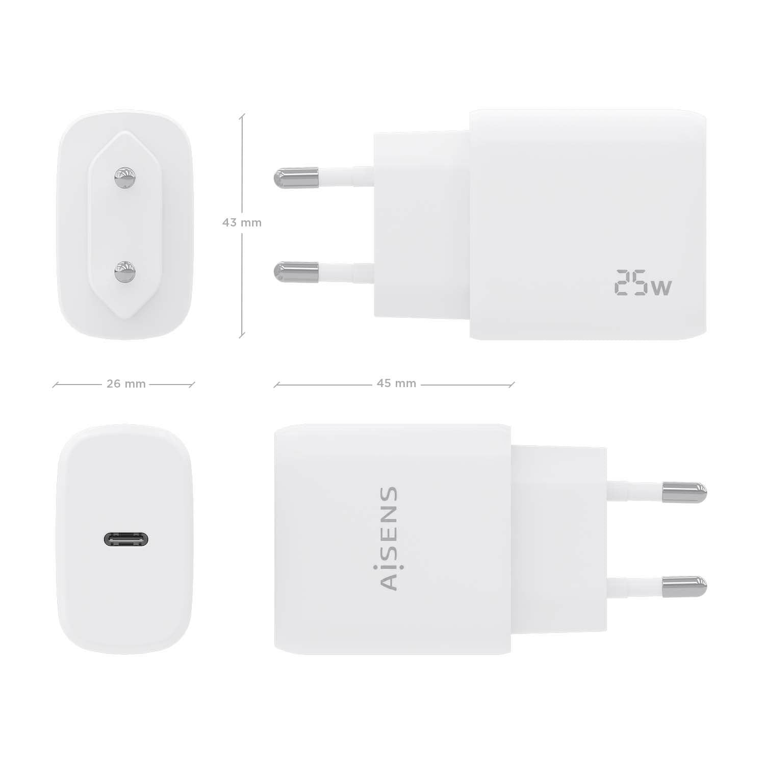 Aisens Cargador Usb-C Pd3.0 1 Puerto 1xusb-C 25w - Blanco