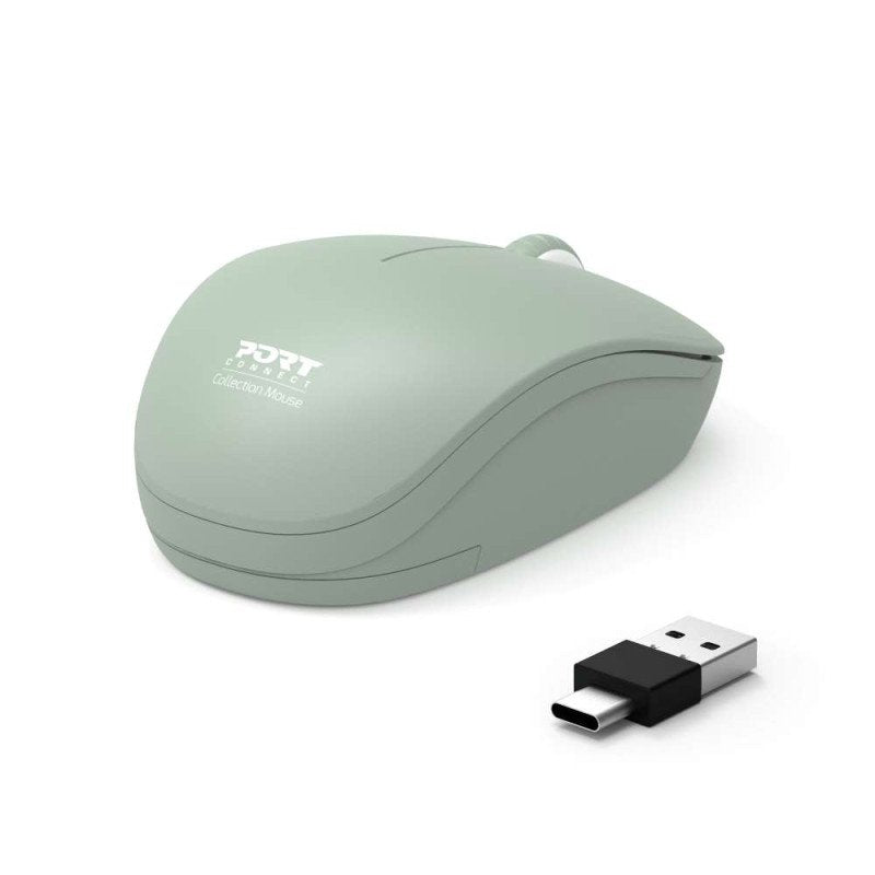 Port Connect Wireless Collection Mouse, Usb-A A Usb-C Dongle, 2.4ghz, 1600dpi, Olive