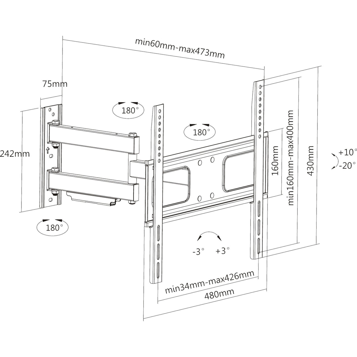 Soporte De Pared Inline Para Pantalla 81-140 Cm 32-55" Máx. 50 Kg