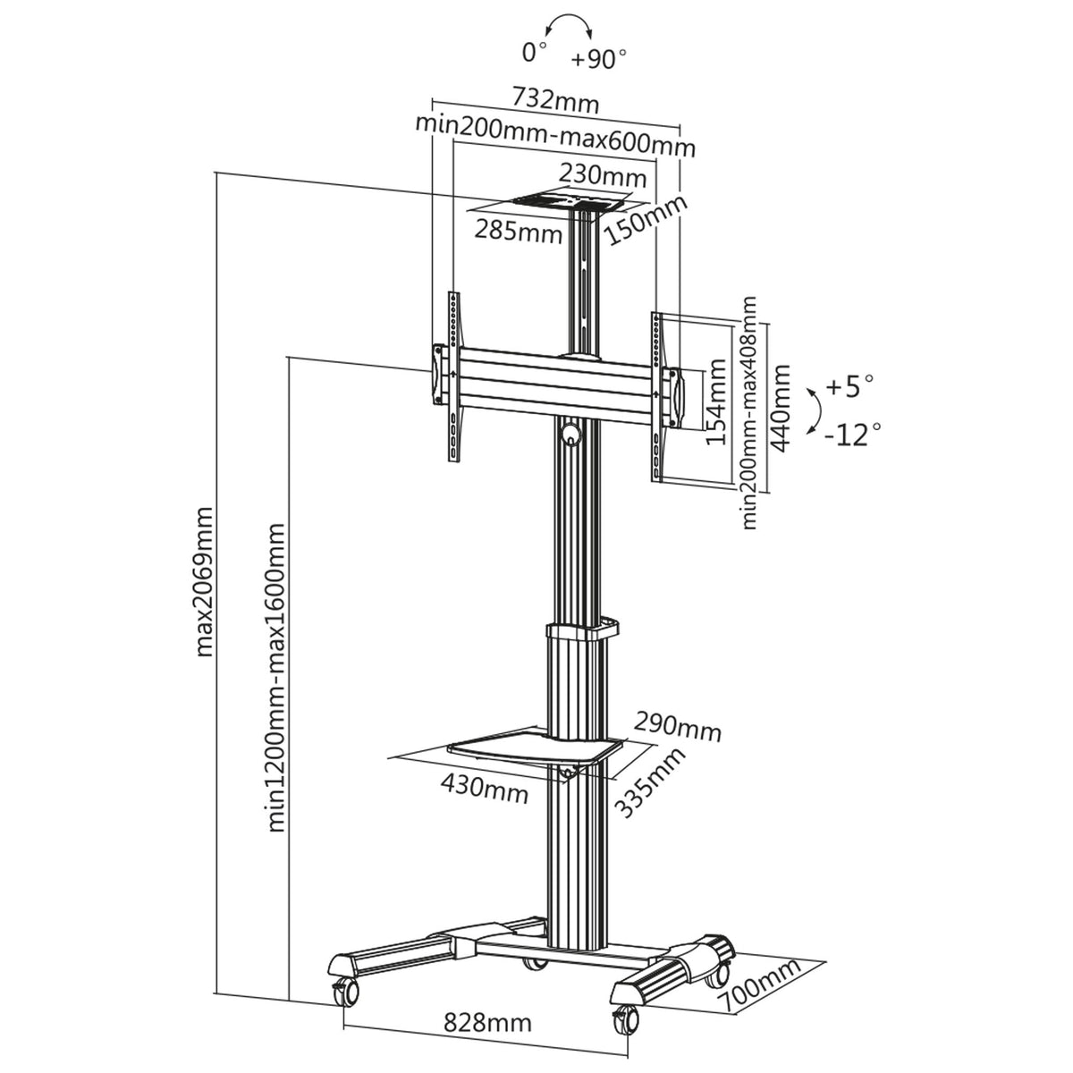 Carro De Tv De Altura Ajustable Inline, Para Led-Tv De 37"-70" (94-178 Cm), Máx. 50kg