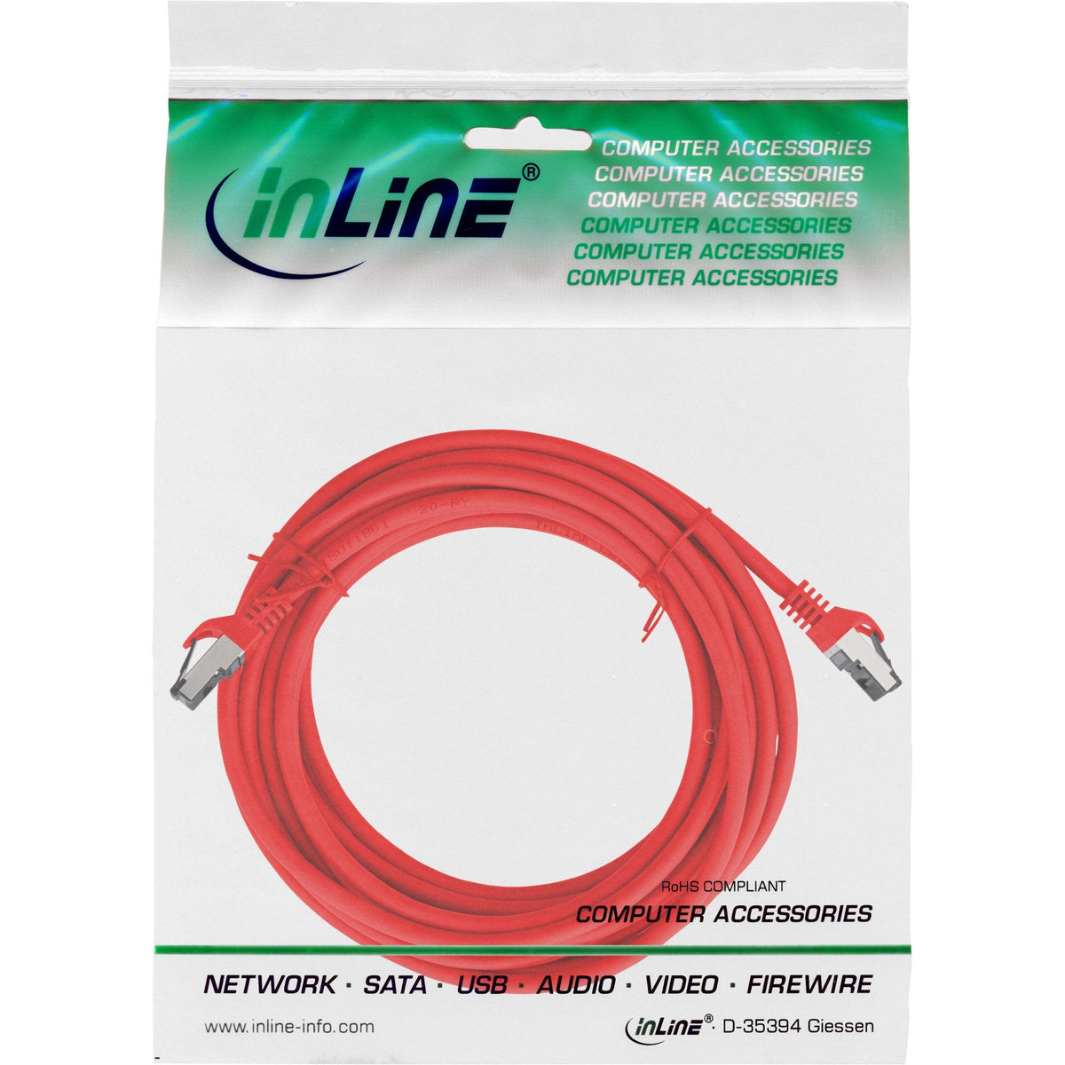 Cable De Red Inline S/Ftp Pimf Cat.8.1 Libre De Halógenos 2000mhz Rojo 7,5m