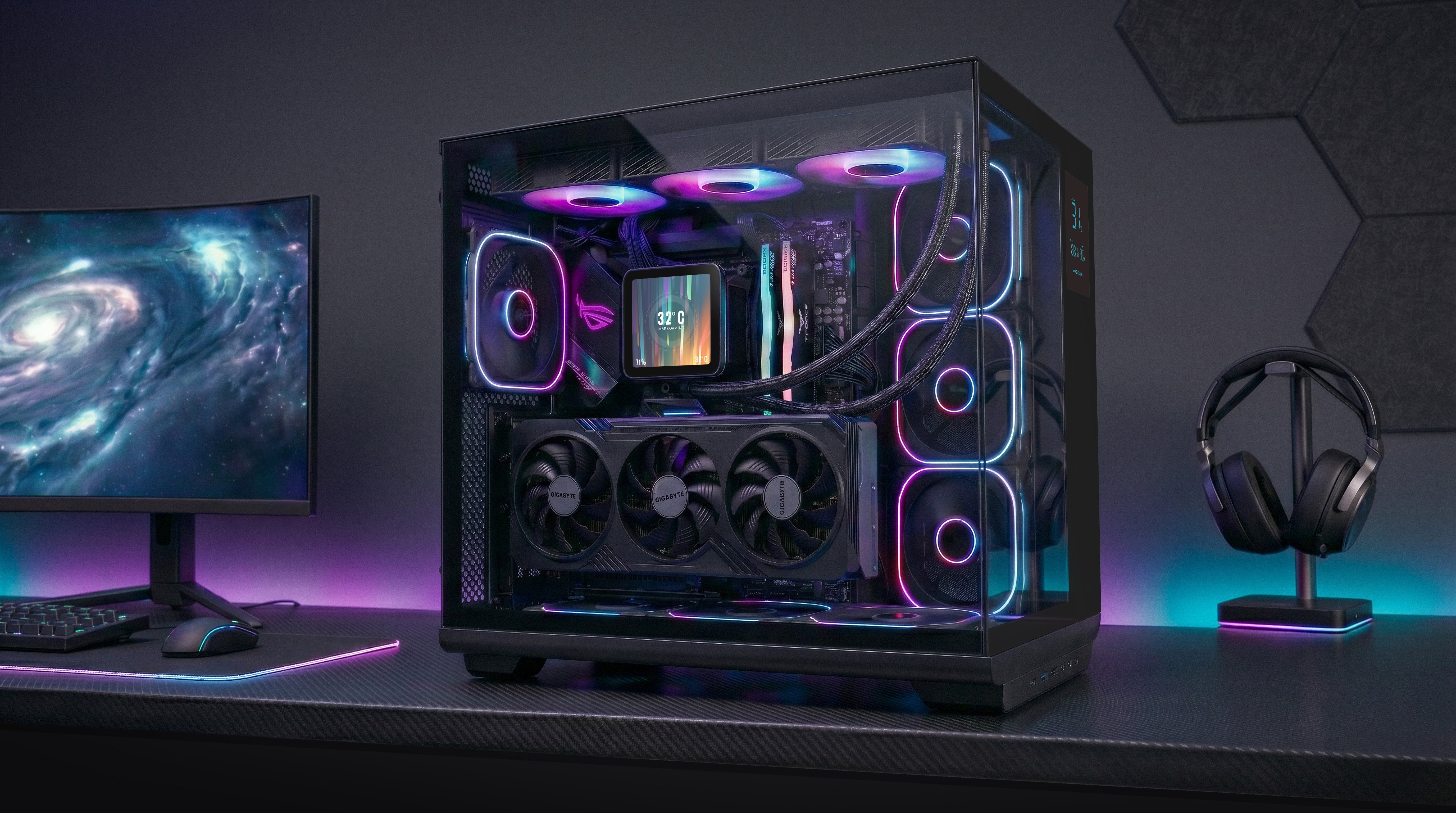 Caja Pc  Atx Mars Gaming Mc-Revpro Pantalla Lcd 4.3" Cristal Templado 4x Ventiladores Argb Black