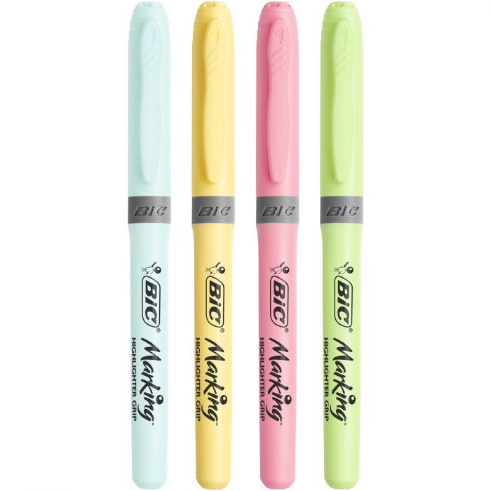 Pack Marcadores Fluorescentes Bic Highlighter Grip Pastel Colores Azul / Amarillo / Rosa / Verde Mango Texturizado Punta Biselada