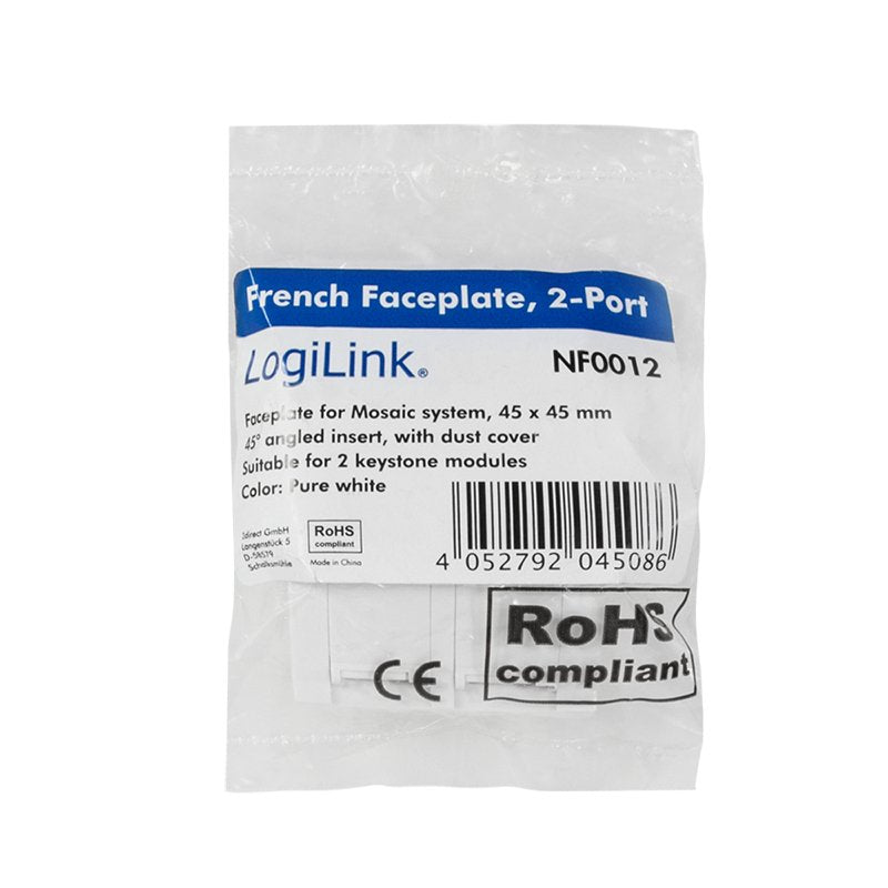 Zub Logilink French Face Plate 45*45 Mm 2-Port White,  45° Type