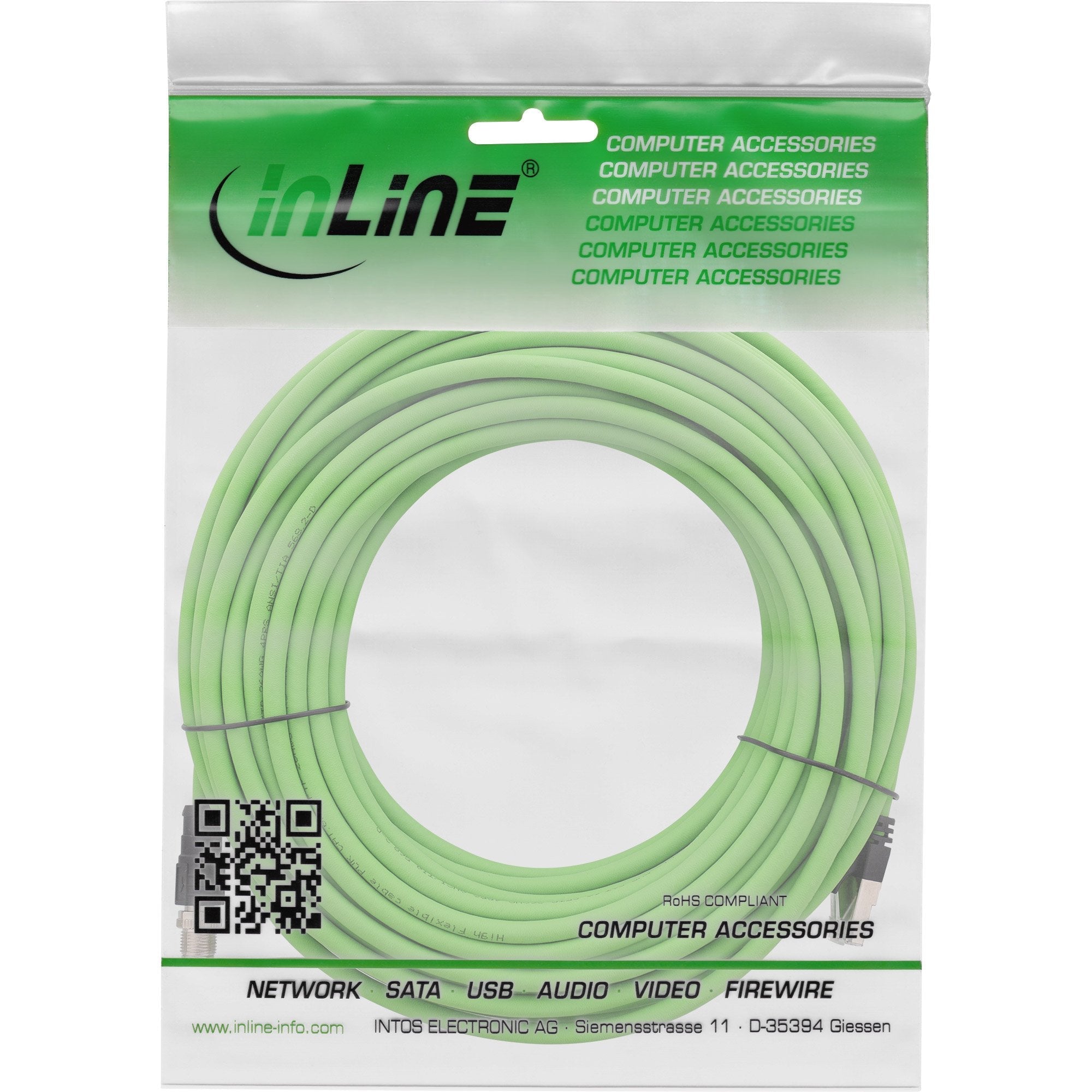 Inline® Industrial Network Cable, M12 8-Pin X-Coded A Rj45 Plug, Cat.6a Pur 15m