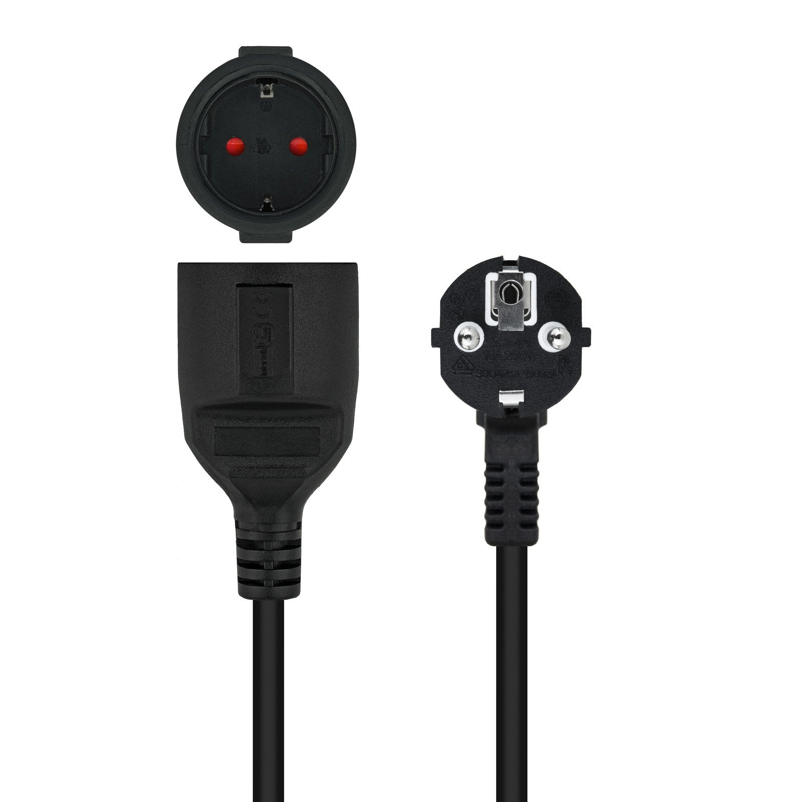 Nanocable Cable De Alimentacion Alargador Cee7 Acodado Macho A Cee7 Hembra 3m