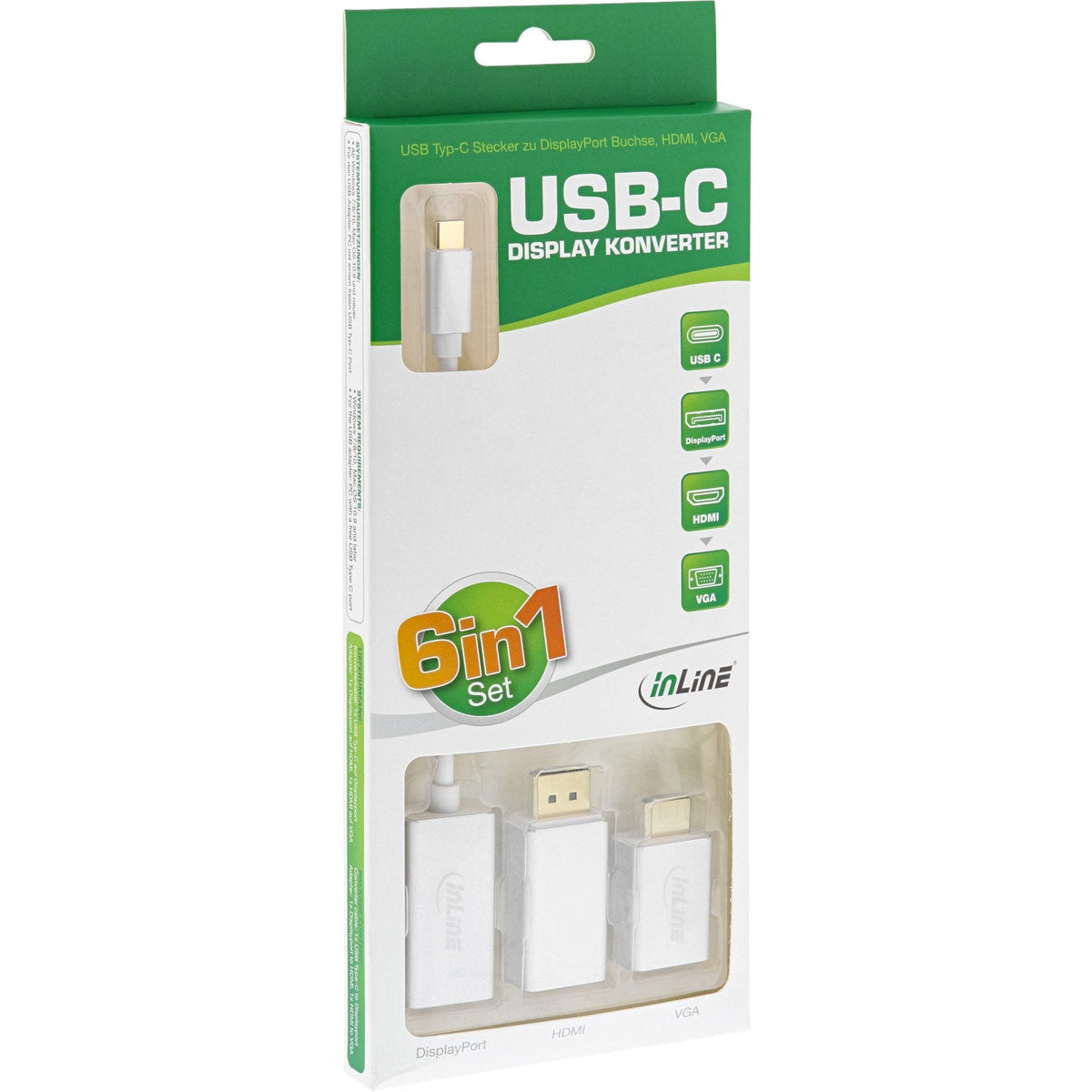 Inline Usb Display Converter Set 6 En 1, Usb Tipo C Macho A Displayport Hembra, Hdmi, Vga (Modo Alternativo Dp), 4k2k, Plateado, 0,2 M
