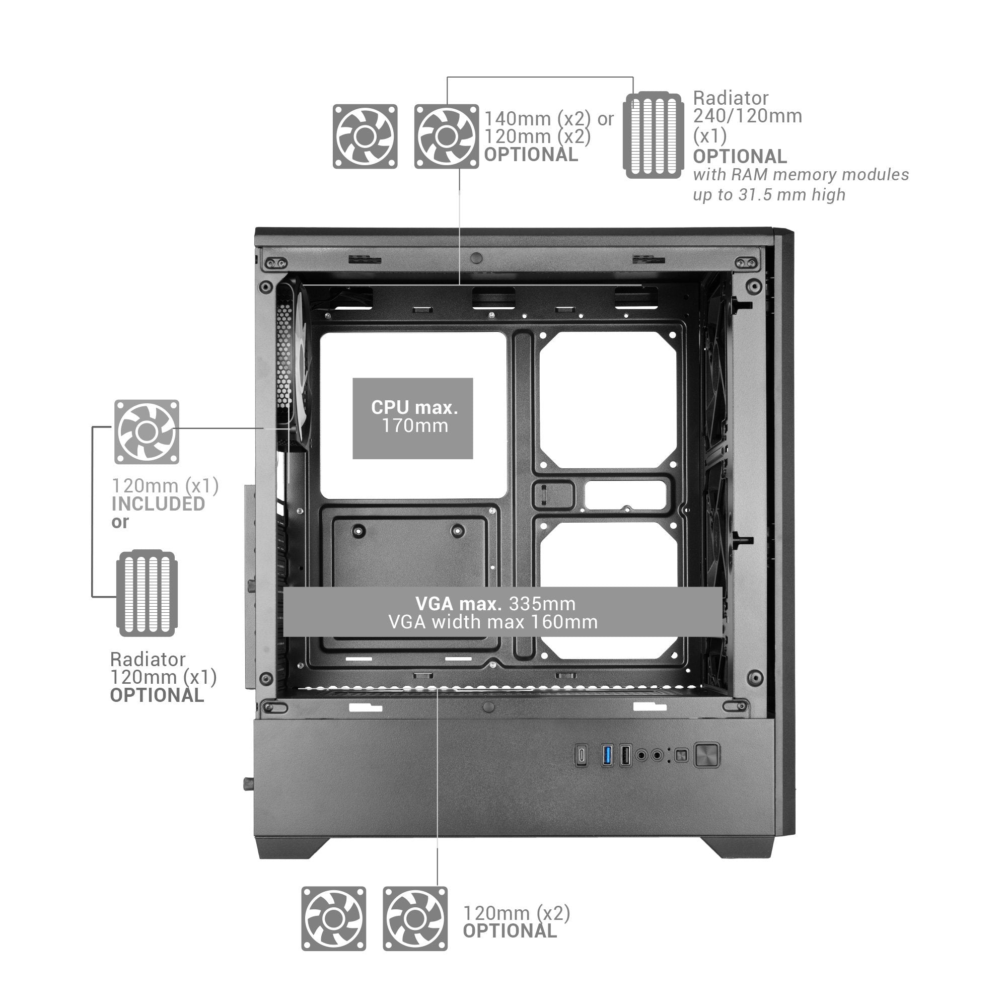 Caja Pc Atx Semitorre Mars Gaming Mc-Quantum Doble Cristal Templado Argb Gpu 335mm Blanco