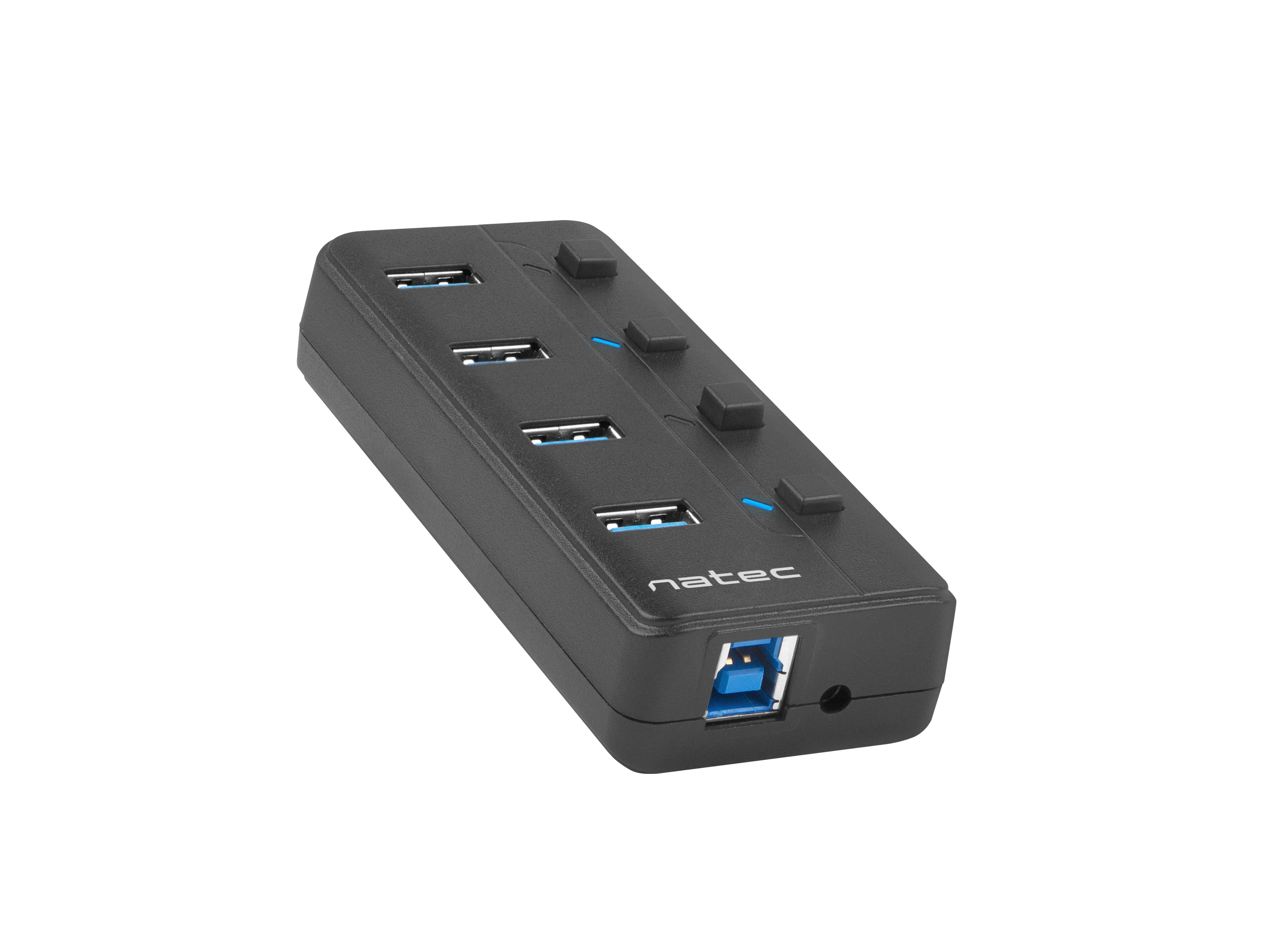 Natec Hub Usb 3.0 Mantis2, 4-Ports On/Off With Ac Adapter, Black