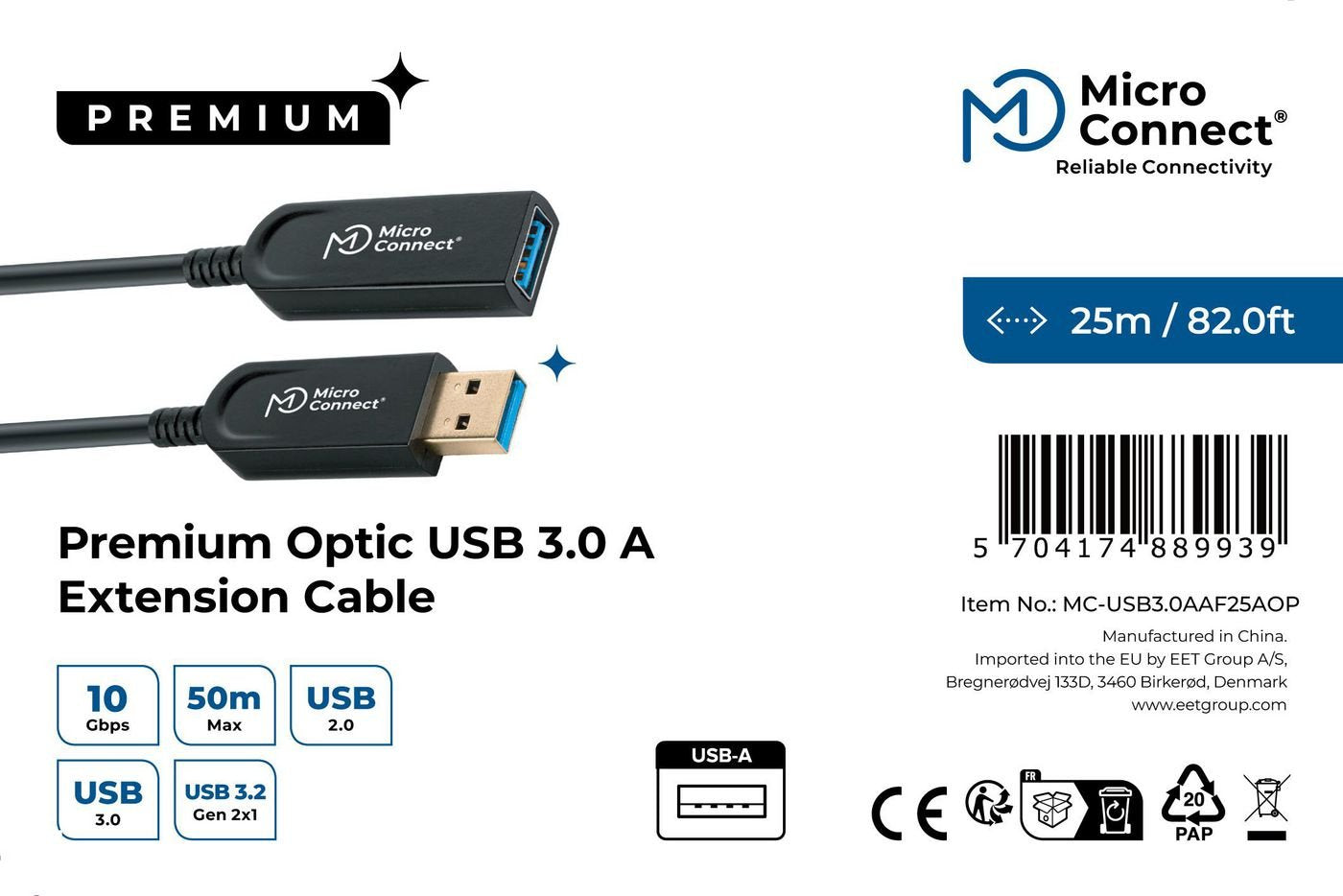 EAN 5704174889939 - Microconnect MC-USB3.0AAF25AOP cable USB USB 3.2 Gen 2 (3.1 Gen 2) 25 m USB A Negro imagen 3