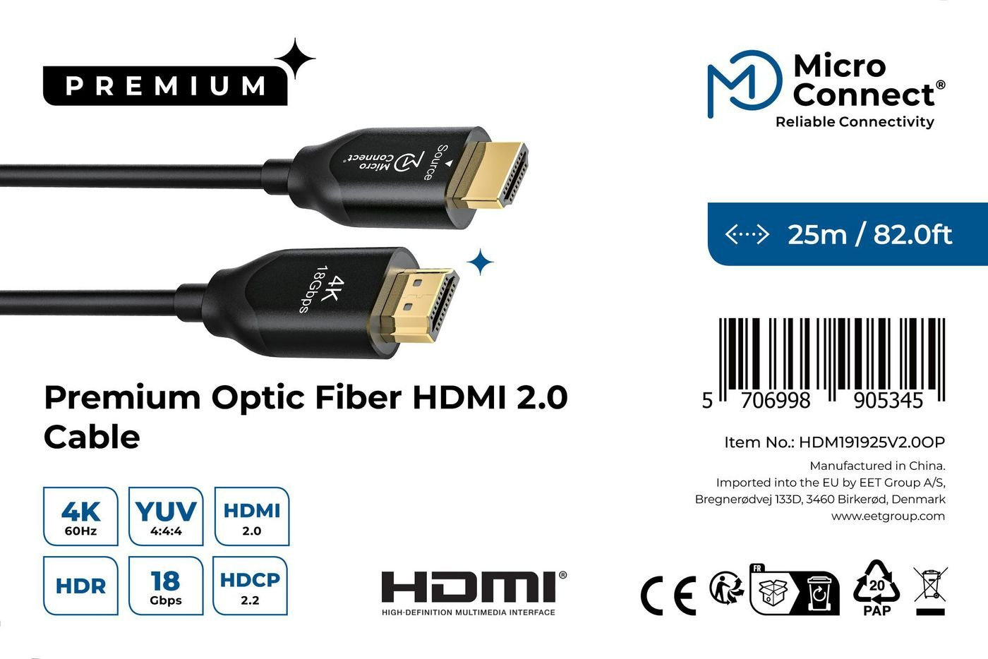 EAN 5706998905345 - Microconnect HDM191925V2.0OP cable HDMI 25 m HDMI tipo A (Estándar) Negro imagen 3