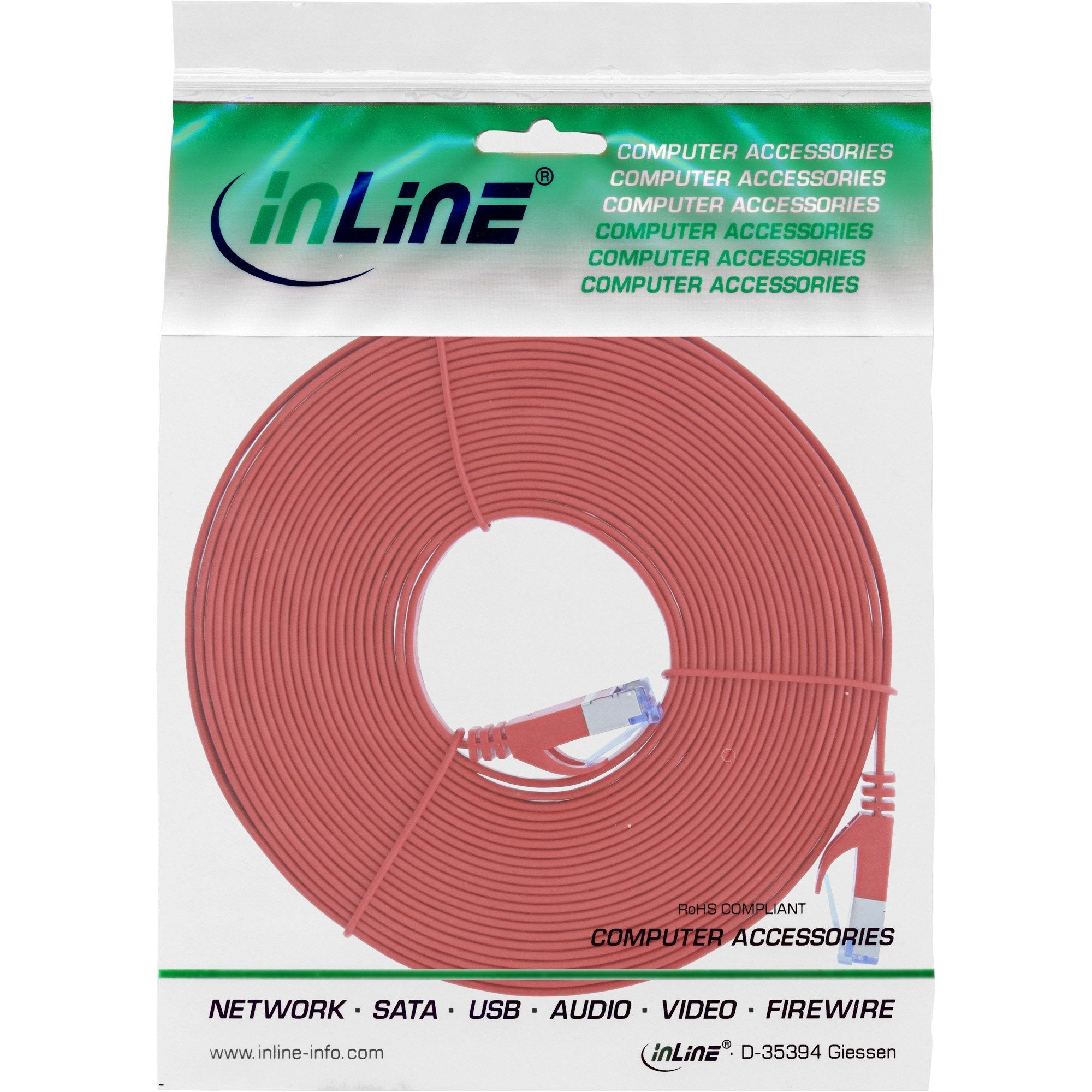 Cable De Red Plano Inline, U/Ftp, Cat.6a, Rojo, 10 M