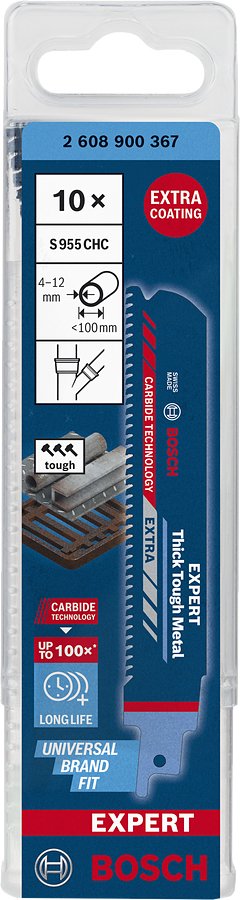 Hoja De Sierra De Sable Bosch Professional Expert 'Thick Tough Metal' S 955 Chc, 10 Piezas De Longitud 150 Mm 2608900367