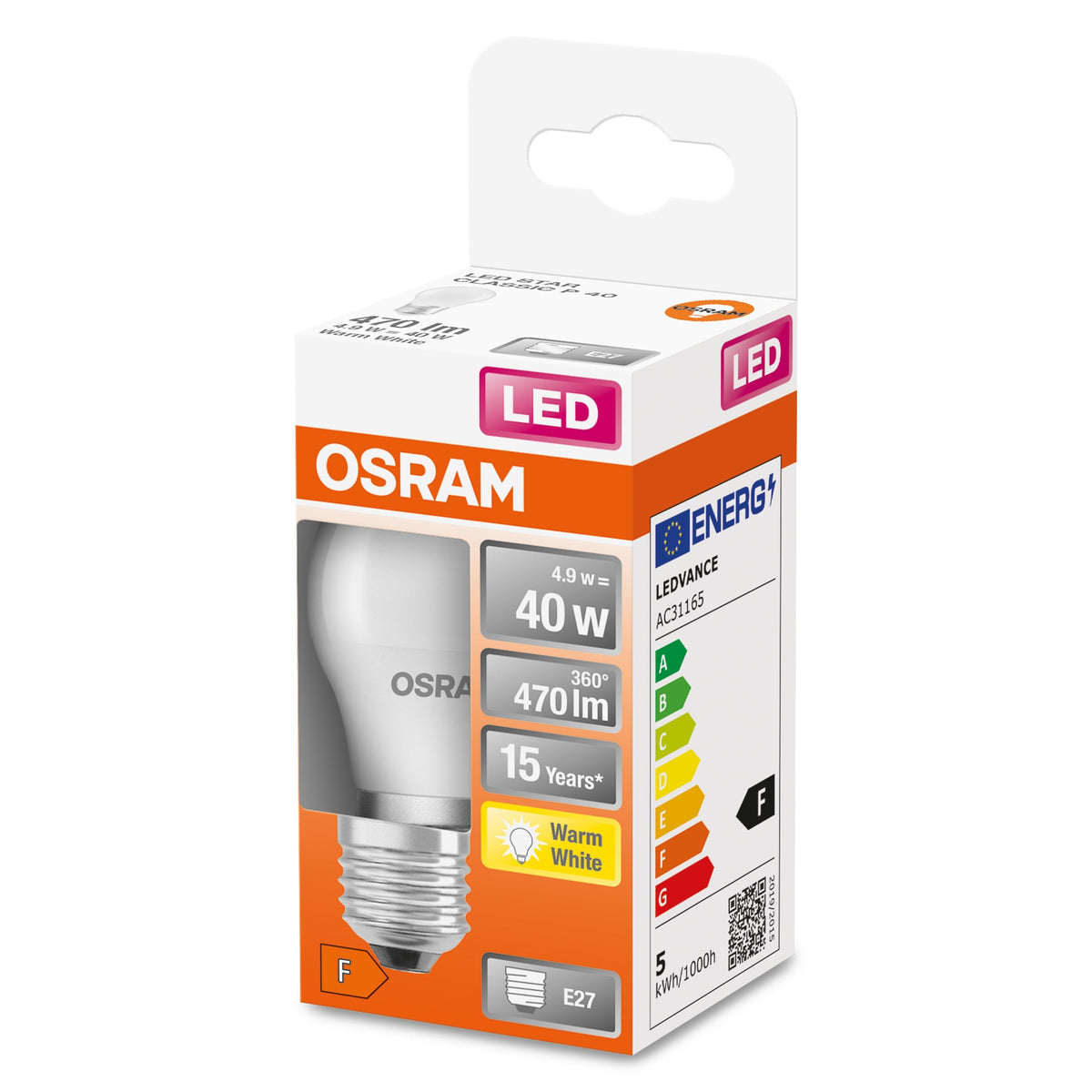 Osram 4058075431034 Led Eek F A - G E27 Birnenform Blanco Cálido O X L 45 Mm